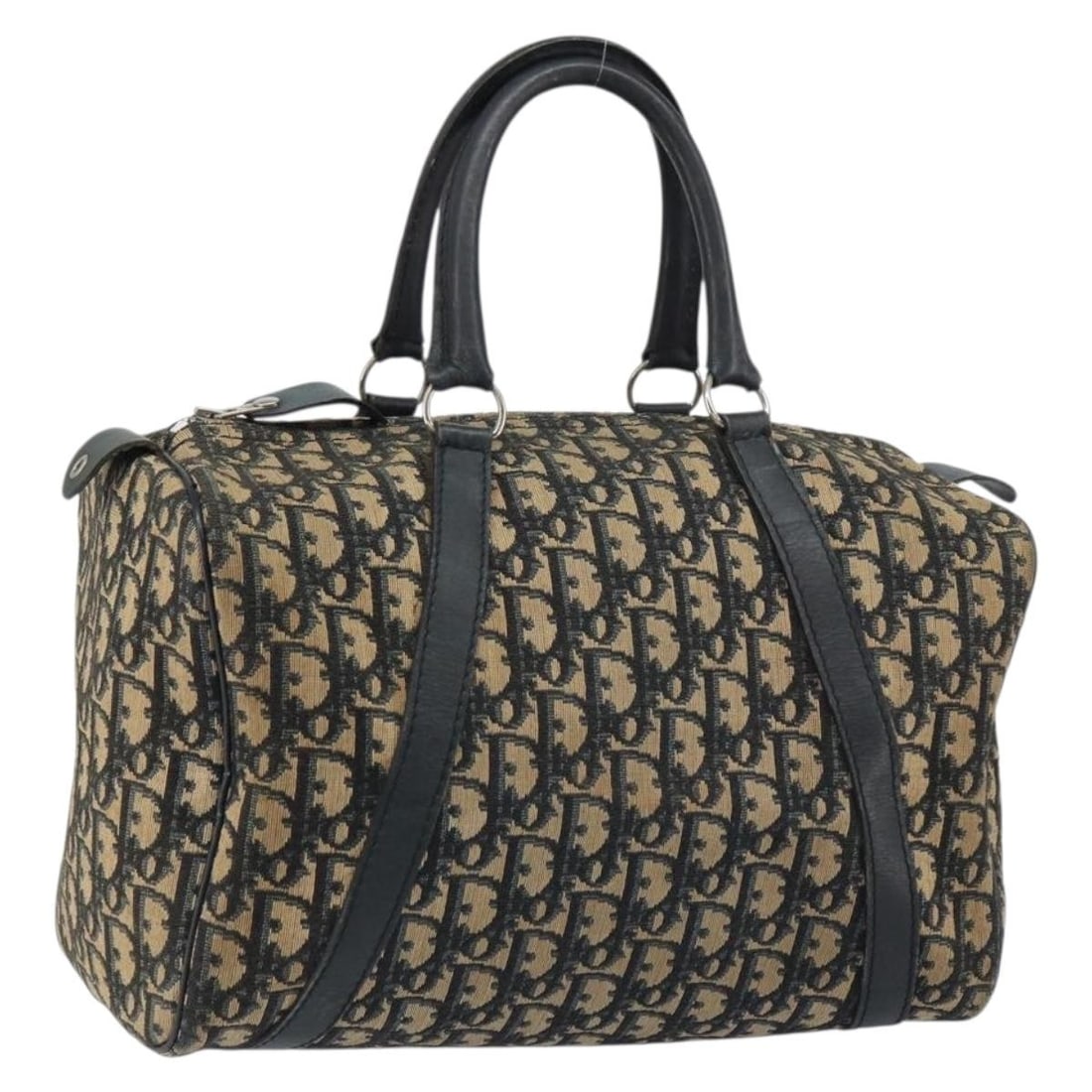 Navy Canvas Trotter Boston Bag by Christian Dior Vintage Unisex: Navy Canvas Trotter Boston Bag by Christian Dior Vintage Unisex This vintage Christian Dior Trotter Boston bag is crafted from navy canvas and designed for unisex use. It features noticeable signs of