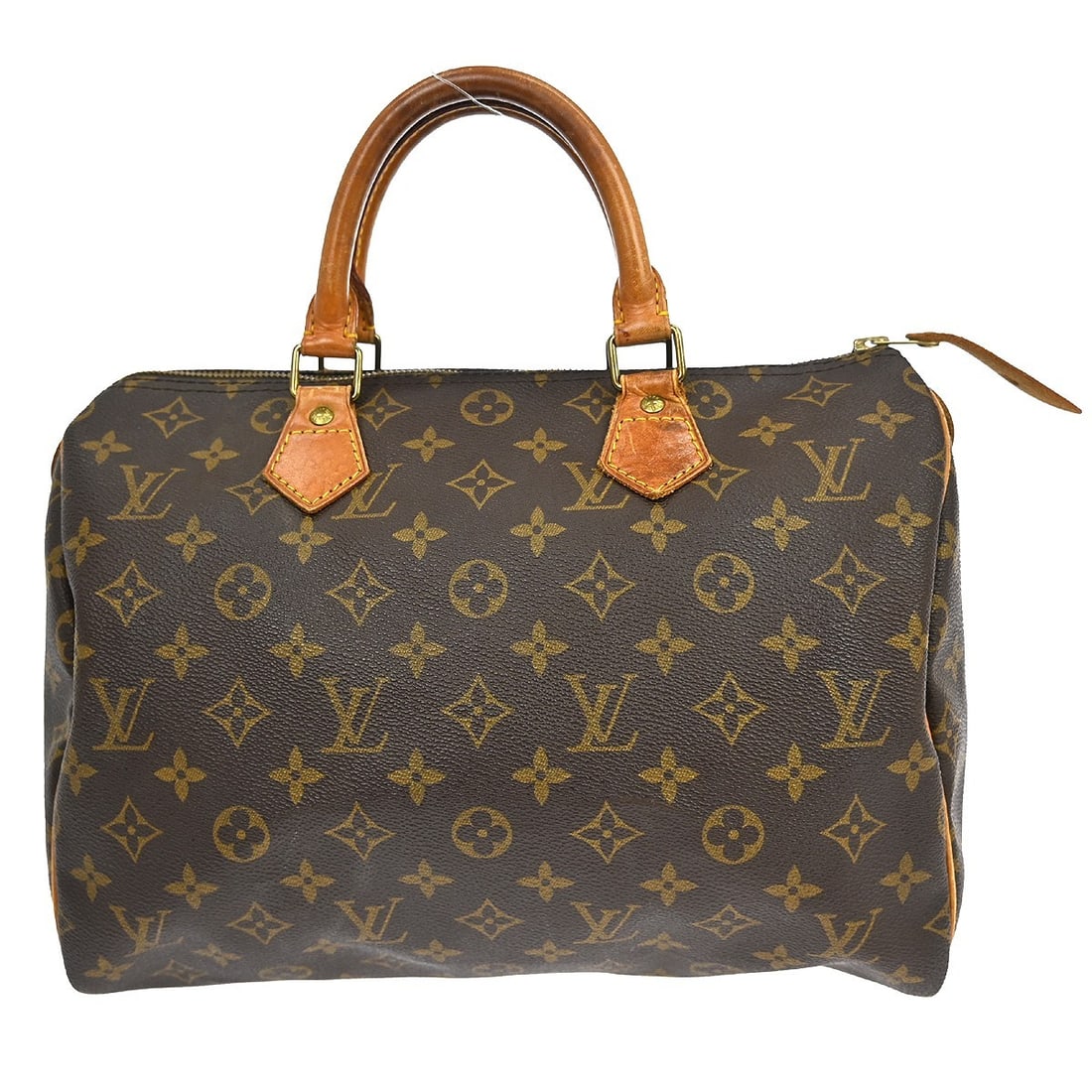 Louis Vuitton Speedy 30 Monogram Canvas Satchel Bag M41526: Louis Vuitton Speedy 30 Monogram Canvas Satchel Bag M41526 This Louis Vuitton Speedy 30 handbag features the iconic Monogram pattern on brown canvas with beige leather double handles. Designed in a sa