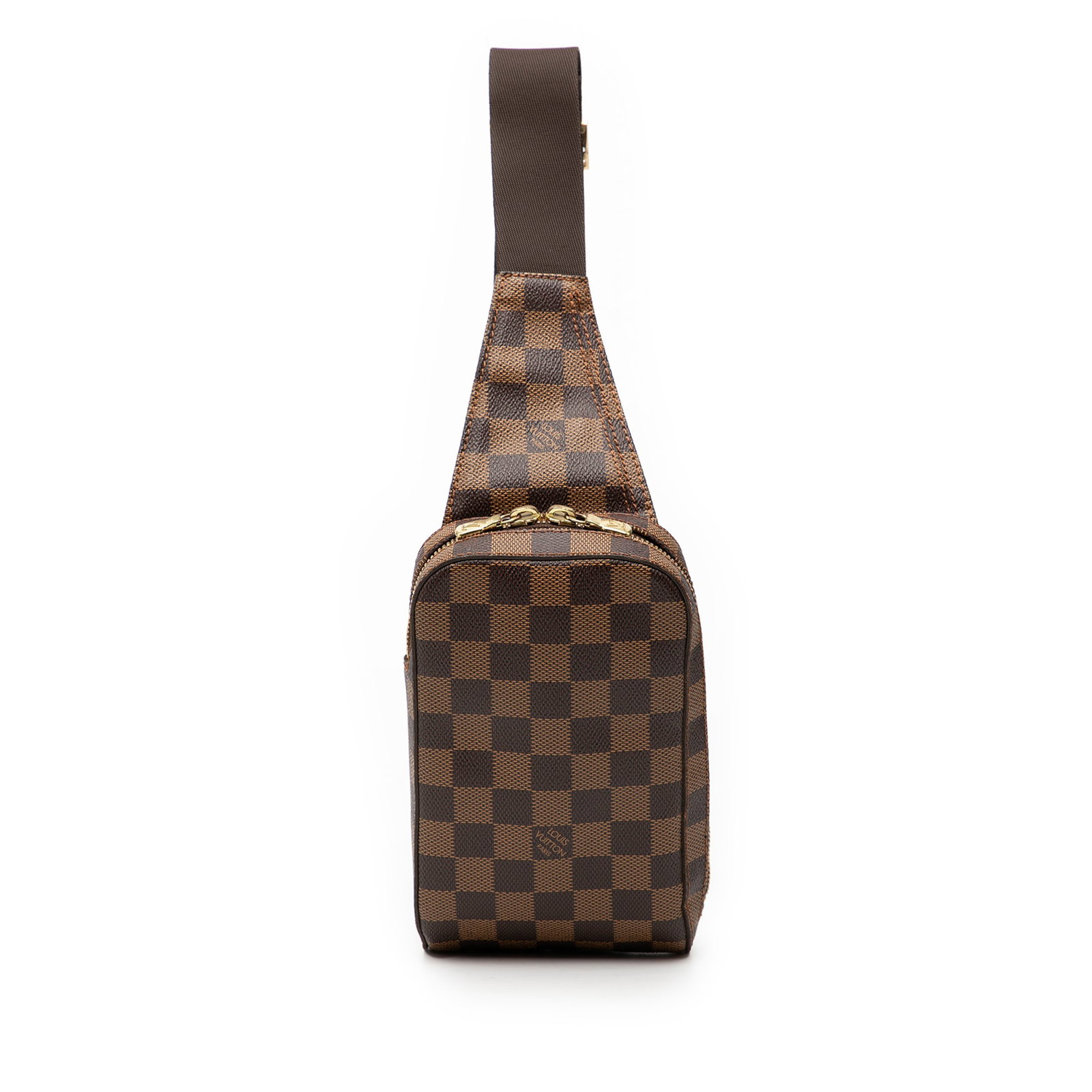 Louis Vuitton Geronimos Brown Damier Ebene Canvas Crossbody Bag: Louis Vuitton Geronimos Brown Damier Ebene Canvas Crossbody Bag This Louis Vuitton Geronimos features the iconic Damier Ebene canvas with an adjustable flat canvas strap, a top zip closure, and an ext