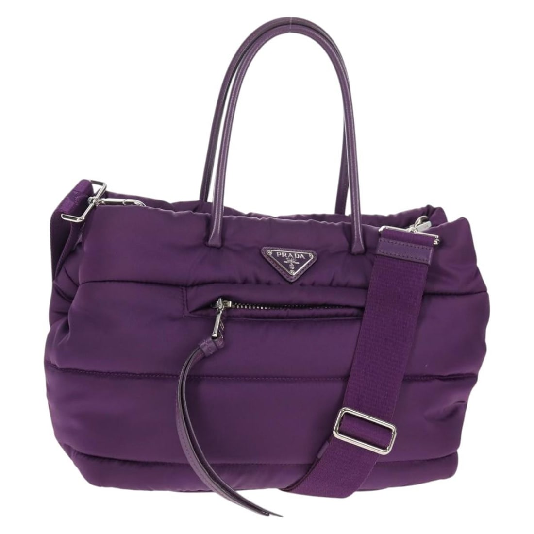 PRADA Nylon 2way Hand Bag Purple Gold Made in Italy Auth 138073M: PRADA Nylon 2way Hand Bag Purple Gold Made in Italy Auth 138073M This PRADA Hand Bag combines luxurious style with functionality, crafted from durable nylon in a striking purple and gold color scheme.