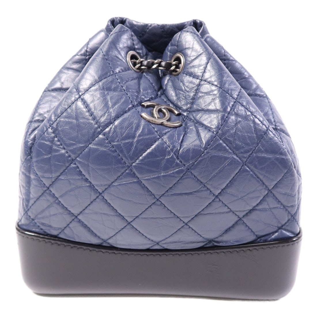 Chanel Gabrielle CC Blue and Black Calfskin Leather Backpack: Chanel Gabrielle CC Blue and Black Calfskin Leather Backpack This CHANEL CC Gabrielle rucksack backpack features a stylish combination of blue and black calfskin leather. Crafted in France, it is desi