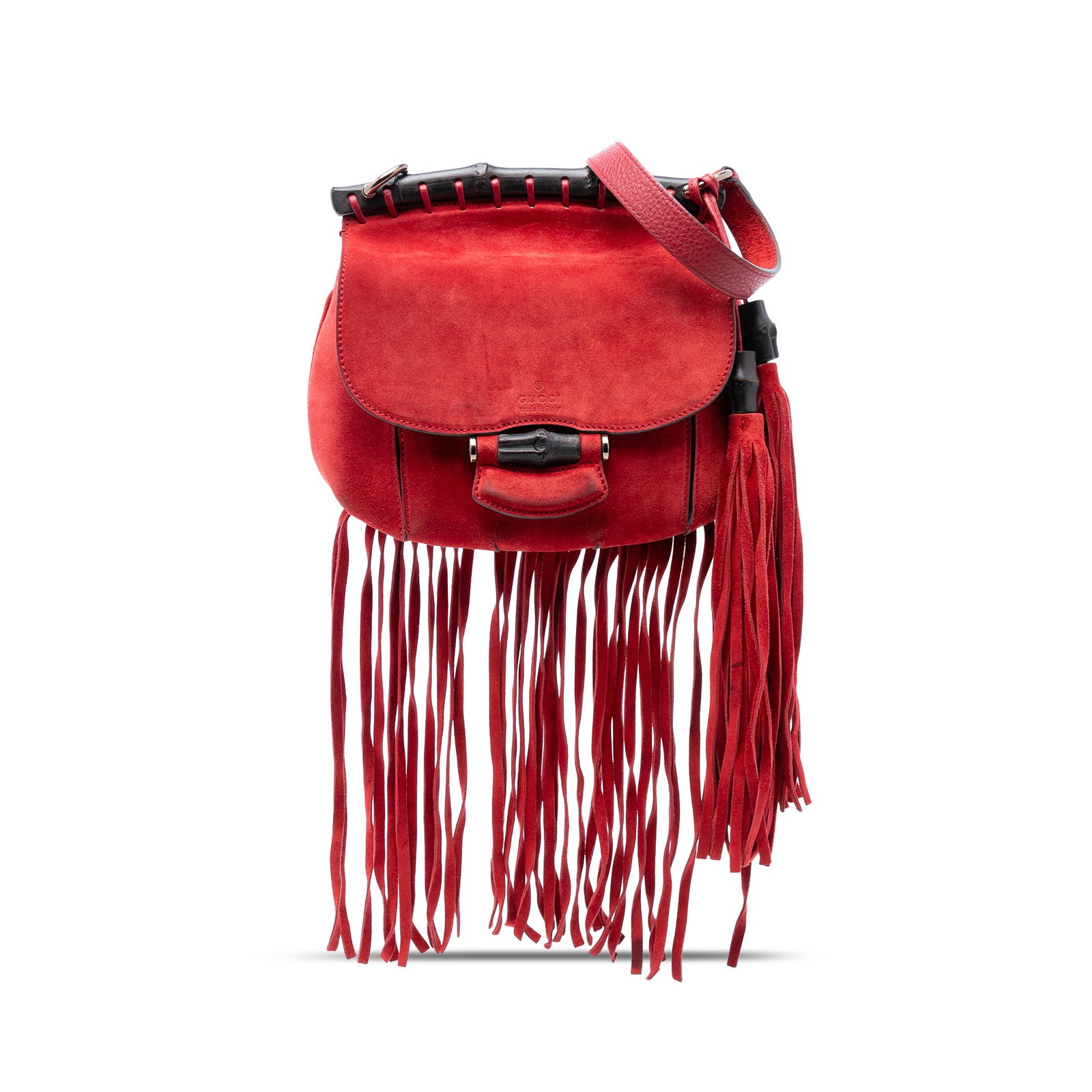 Gucci Small Leather Bamboo Nouveau Fringe Crossbody Bag Red (1 of 7)