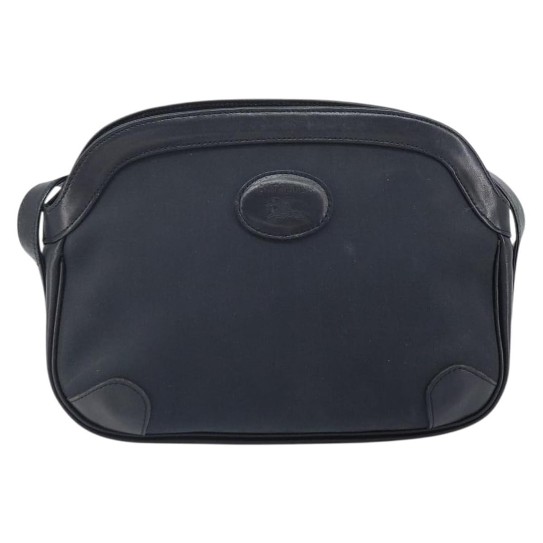 Navy Leather Burberry Vintage Shoulder Purse for Women: Navy Leather Burberry Vintage Shoulder Purse for Women This Burberry vintage shoulder bag features a navy leather exterior with a classic design tailored for women. The bag shows signs of wear includi