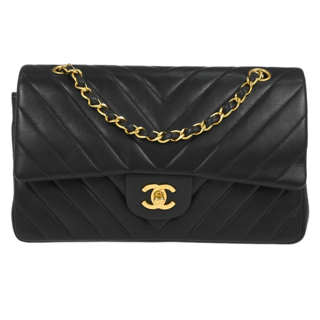 Black Chevron Lambskin Double Flap Purse by Chanel Timeless (1 of 10)