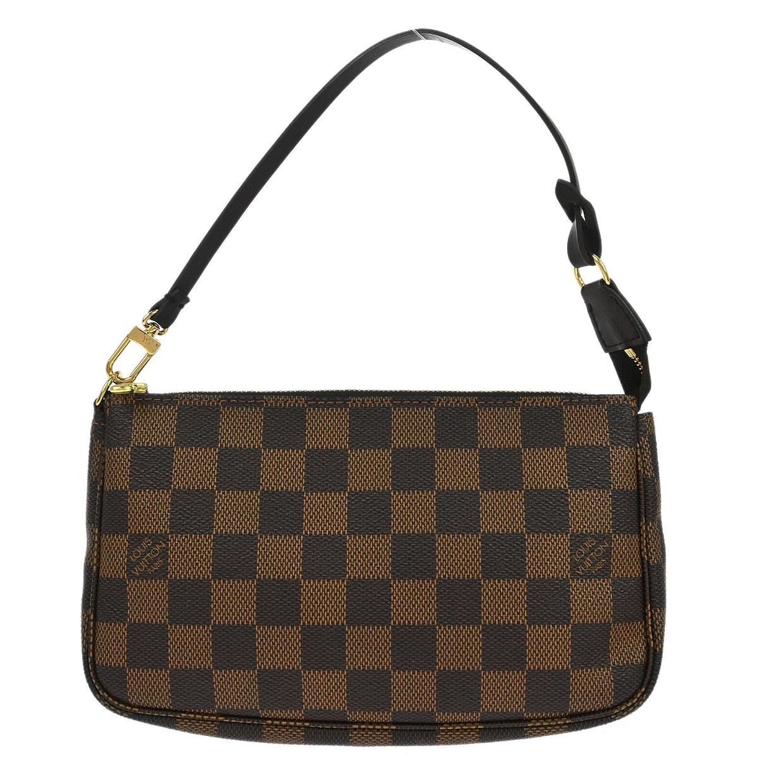 Louis Vuitton Damier Ebene Pochette Accessoires Mini Canvas Leather Bag N51985: Louis Vuitton Damier Ebene Pochette Accessoires Mini Canvas Leather Bag N51985 This Louis Vuitton Pochette Accessoires handbag features the iconic Damier Ebene canvas with brown leather accents. The c