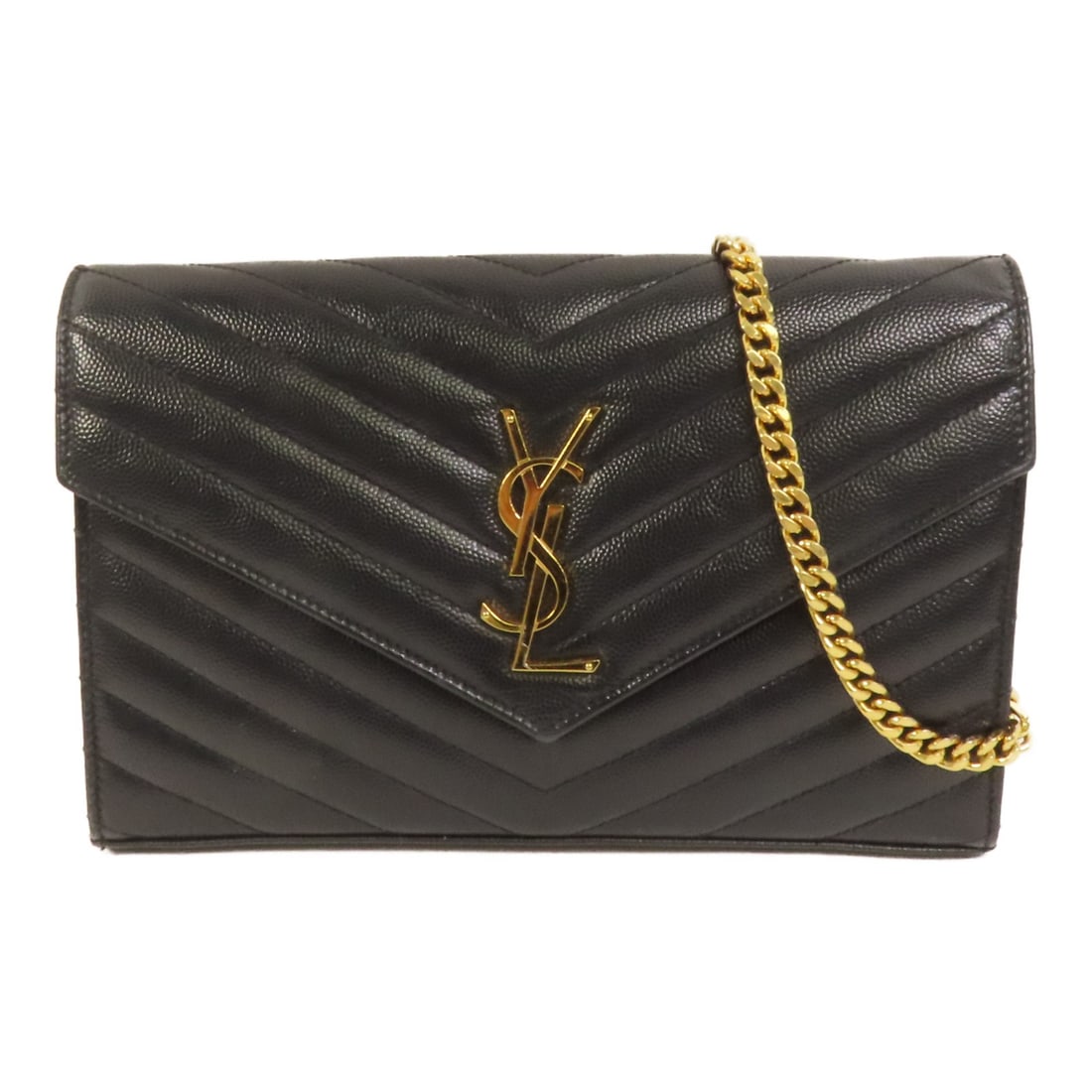 Saint Laurent Cassandre Black Calfskin Envelope Shoulder Bag with Gold Hardware (1 of 15)
