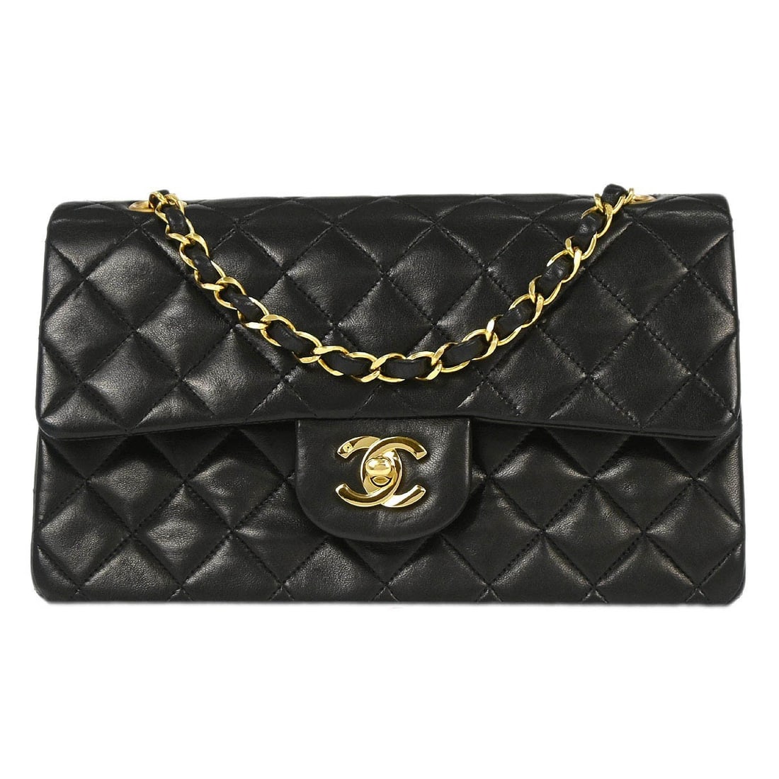 Small Classic Double Flap Shoulder Purse in Black Lambskin Leather (1 of 10)