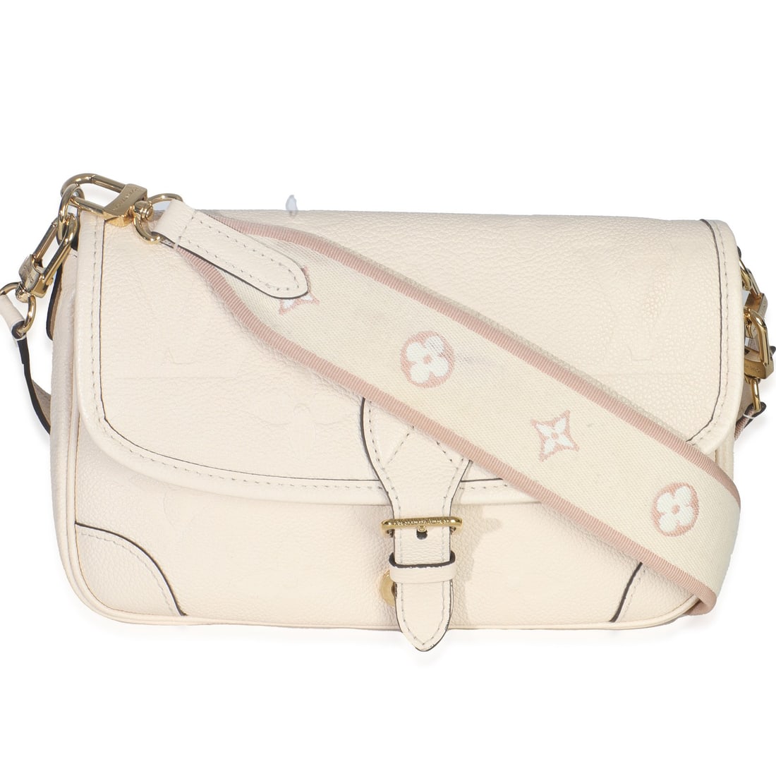 Diane Shoulder Bag in Cream Giant Monogram Empreinte Leather with Straps: Diane Shoulder Bag in Cream Giant Monogram Empreinte Leather with Straps This Louis Vuitton Diane bag features a cream giant monogram Empreinte leather exterior with a neutral and white color palette.