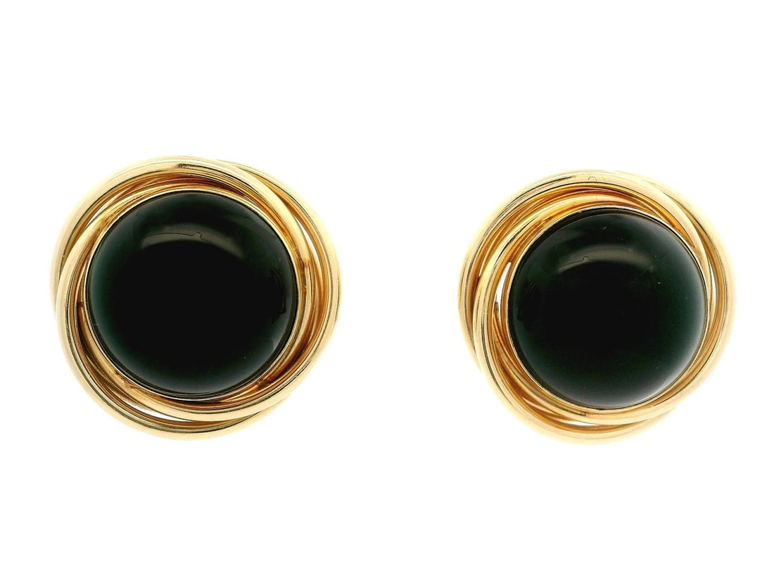 14k Yellow Gold Black Onyx Infinity Clip On Earrings: 14k Yellow Gold Black Onyx Infinity Clip On Earrings These stunning 14k Yellow Gold Black Onyx Infinity Interlocking Frame Button Clip On Earrings feature a classic design that combines elegance with