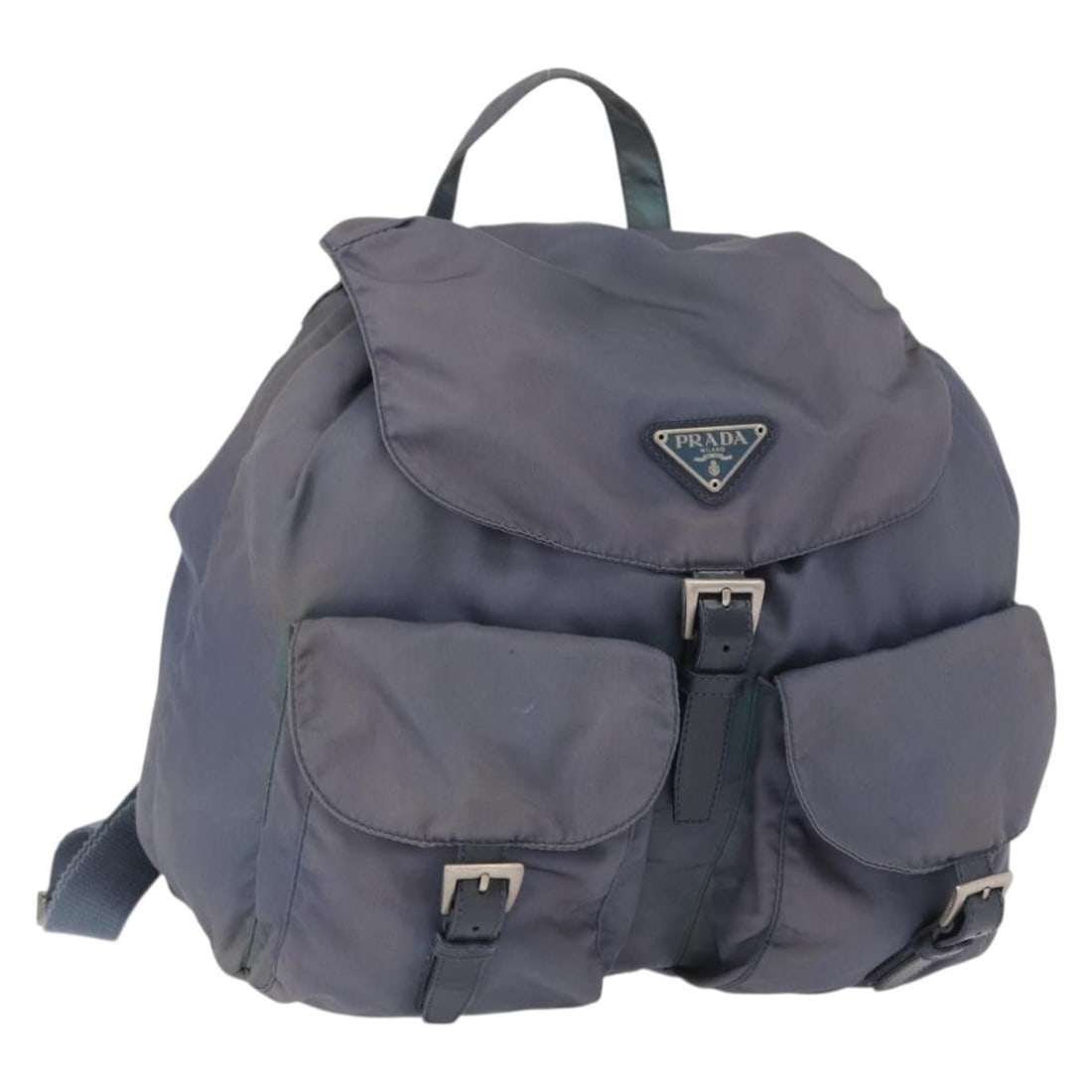 Blue Nylon Prada Vela Backpack with Double Front Pockets and Saffiano Leather (1 of 18)