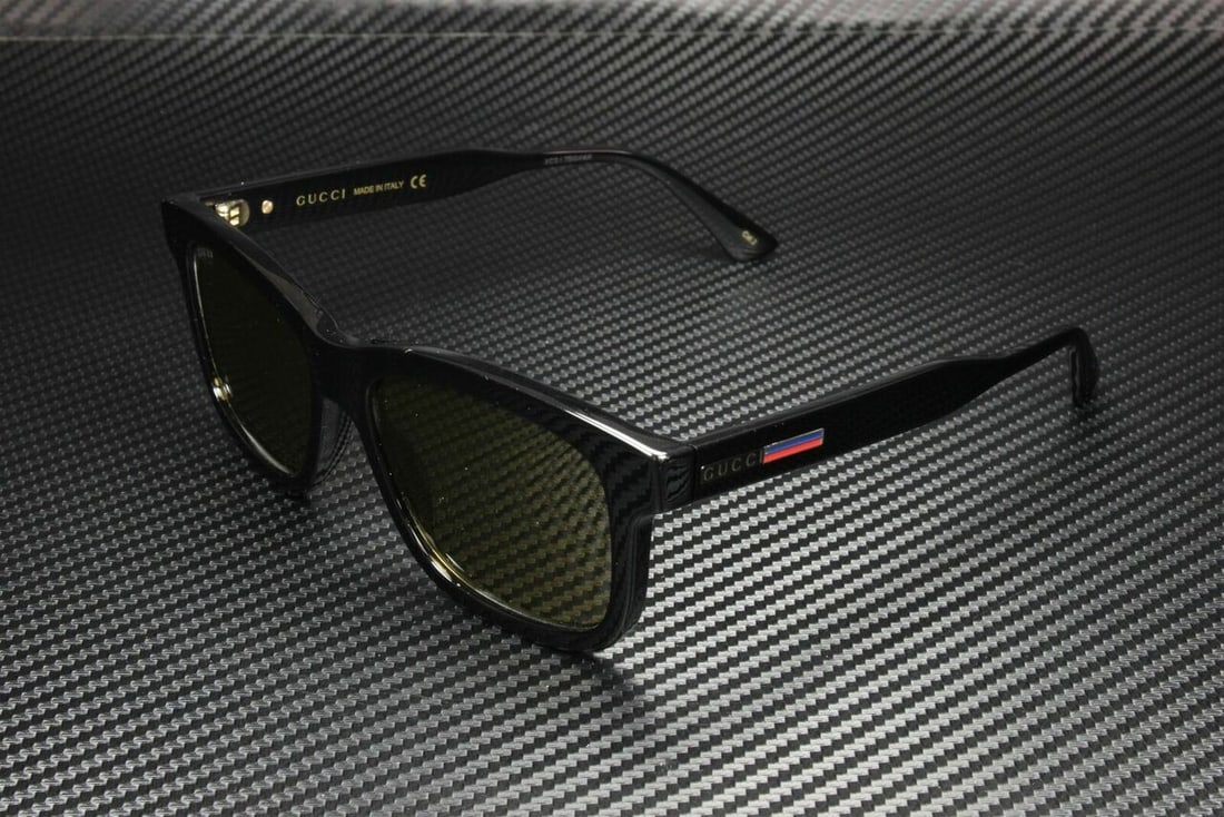 GUCCI GG0824S 006 Men's Rectangle Sunglasses Black Acetate Brown Lenses (1 of 5)