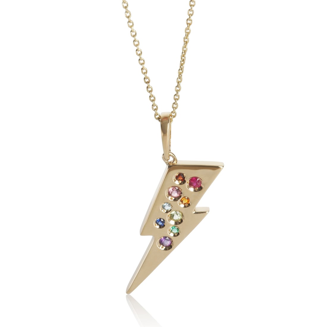 14K Yellow Gold Lightning Bolt Pendant with Rainbow Gemstones (1 of 3)