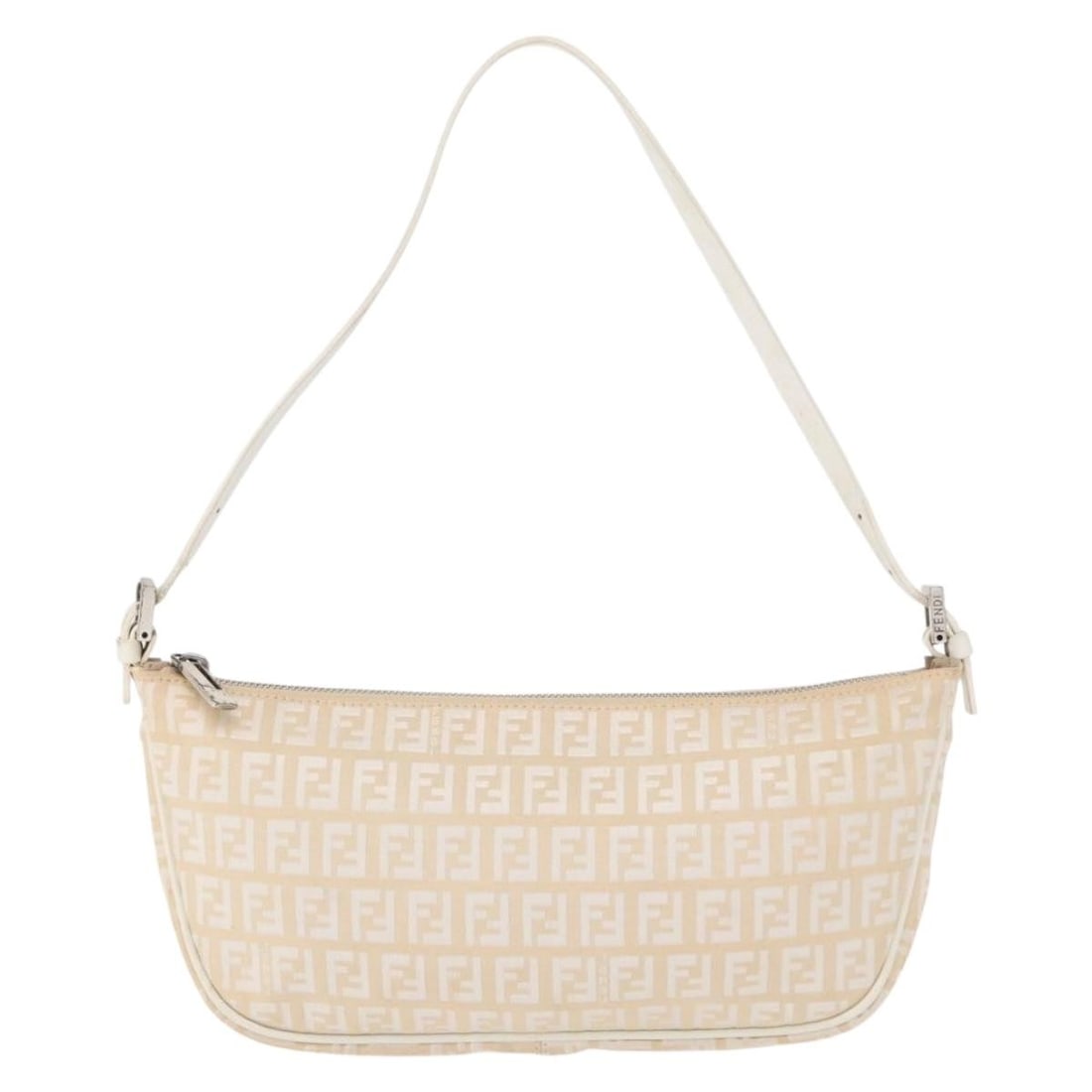 Fendi Zucchino Canvas Shoulder Bag Beige 28cm x 14cm x 3.5cm: Fendi Zucchino Canvas Shoulder Bag Beige 28cm x 14cm x 3.5cm This pre-owned Fendi Zucchino canvas shoulder bag for women features beige canvas material with leather trim. It shows signs of use includi