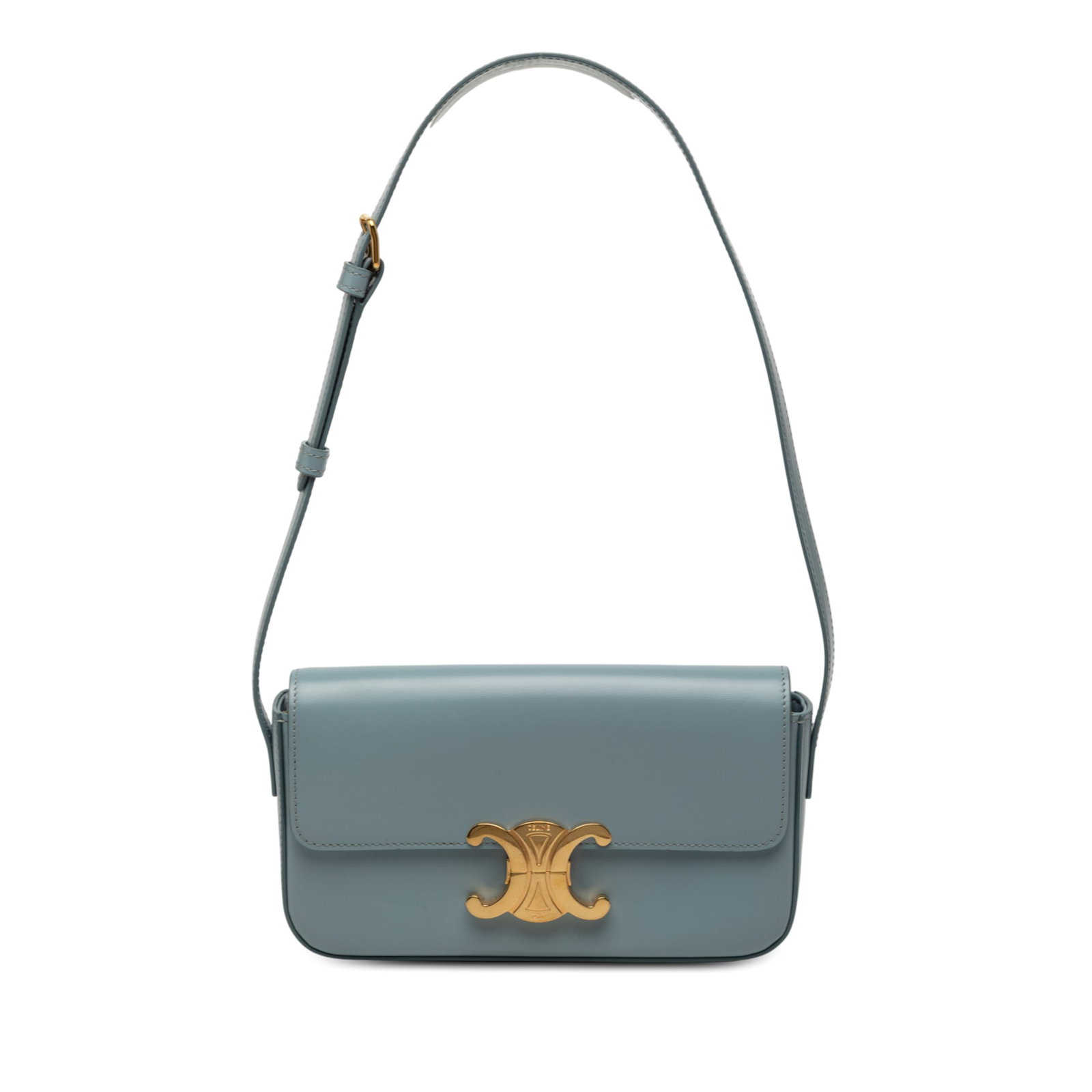 Celine Claude Blue Leather Shoulder Bag with Adjustable Strap: Celine Claude Blue Leather Shoulder Bag with Adjustable Strap This Celine shoulder bag is crafted from blue shiny calfskin leather and features an adjustable flat shoulder strap, a front flap with pus