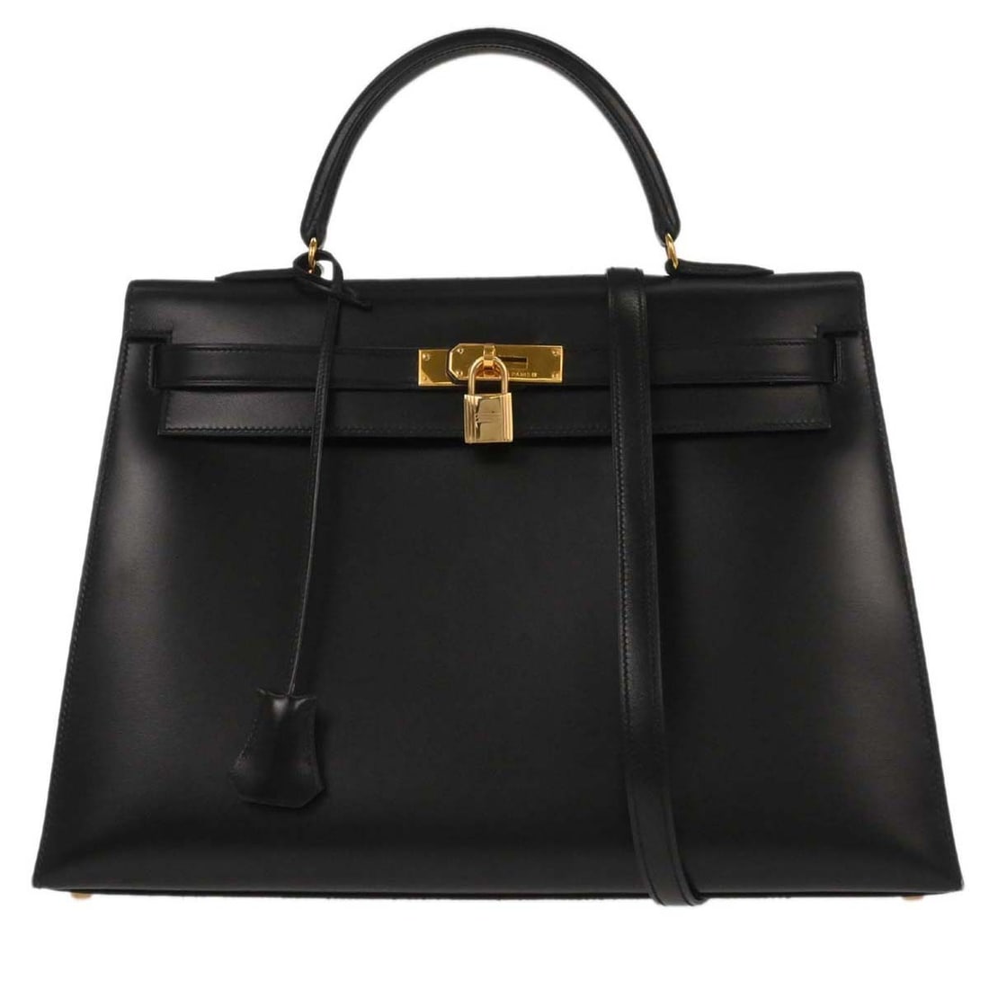 Hermes Kelly 35 Black Leather Sellier Two Way Handbag Gold Hardware (1 of 14)