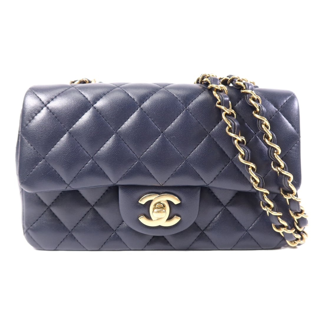 Chanel Mini Classic Lambskin Navy Shoulder Bag with CC and Gold Hardware (1 of 14)