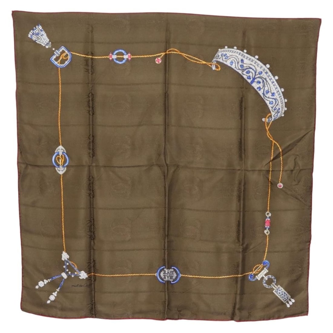 Cartier Silk Scarf Khaki 33.5 Inch Square Made in Italy With Box (1 of 18)