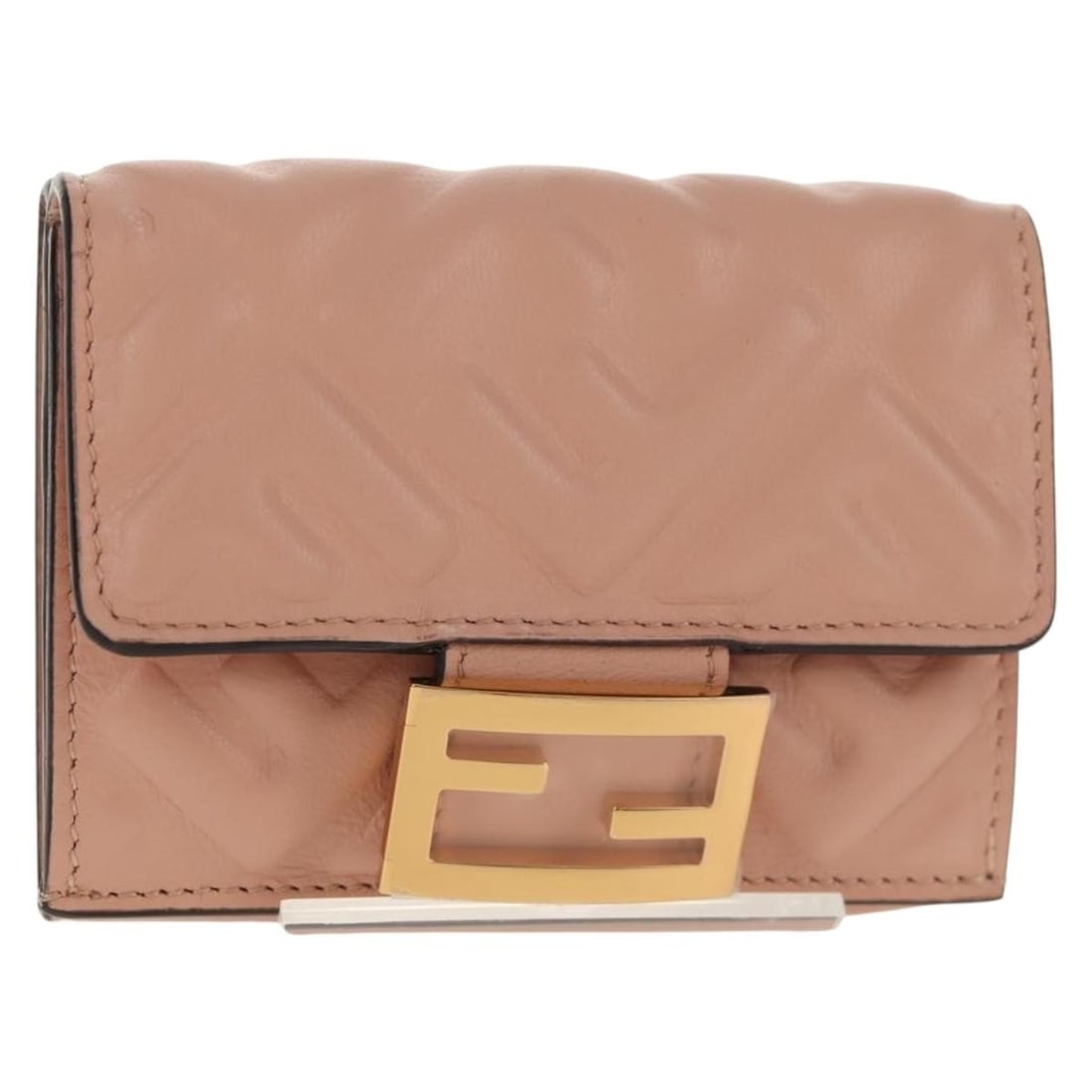 FENDI Zucca Leather Trifold Wallet Pink Gold Auth 8M0395-AAJD-229-1835: FENDI Zucca Leather Trifold Wallet Pink Gold Auth 8M0395-AAJD-229-1835 This exquisite FENDI Zucca Canvas Trifold Wallet combines luxury and practicality, crafted from high-quality leather with a styli