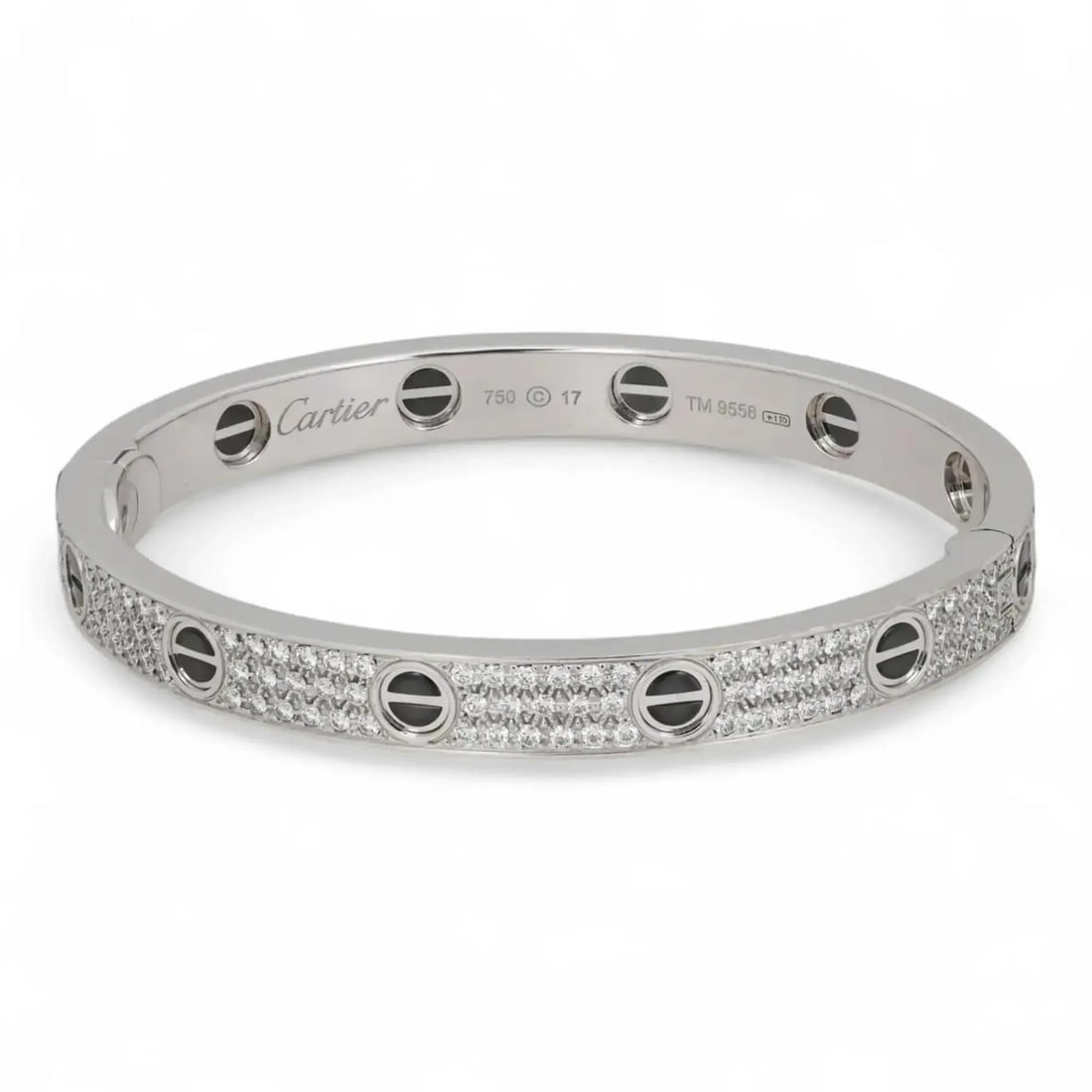 Cartier Love Classic Paved Ceramic Bracelet 18K White Gold 2.00ct: Cartier Love Classic Paved Ceramic Bracelet 18K White Gold 2.00ct Discover the timeless elegance of the Cartier Love Classic Model Paved Ceramic Bracelet, crafted in luxurious 18K white gold. This exq