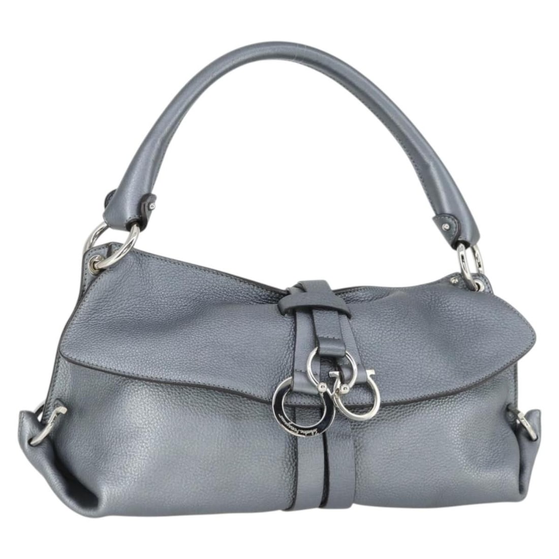 Salvatore Ferragamo Gancini Gray Leather Shoulder Bag with Dust Bag (1 of 18)