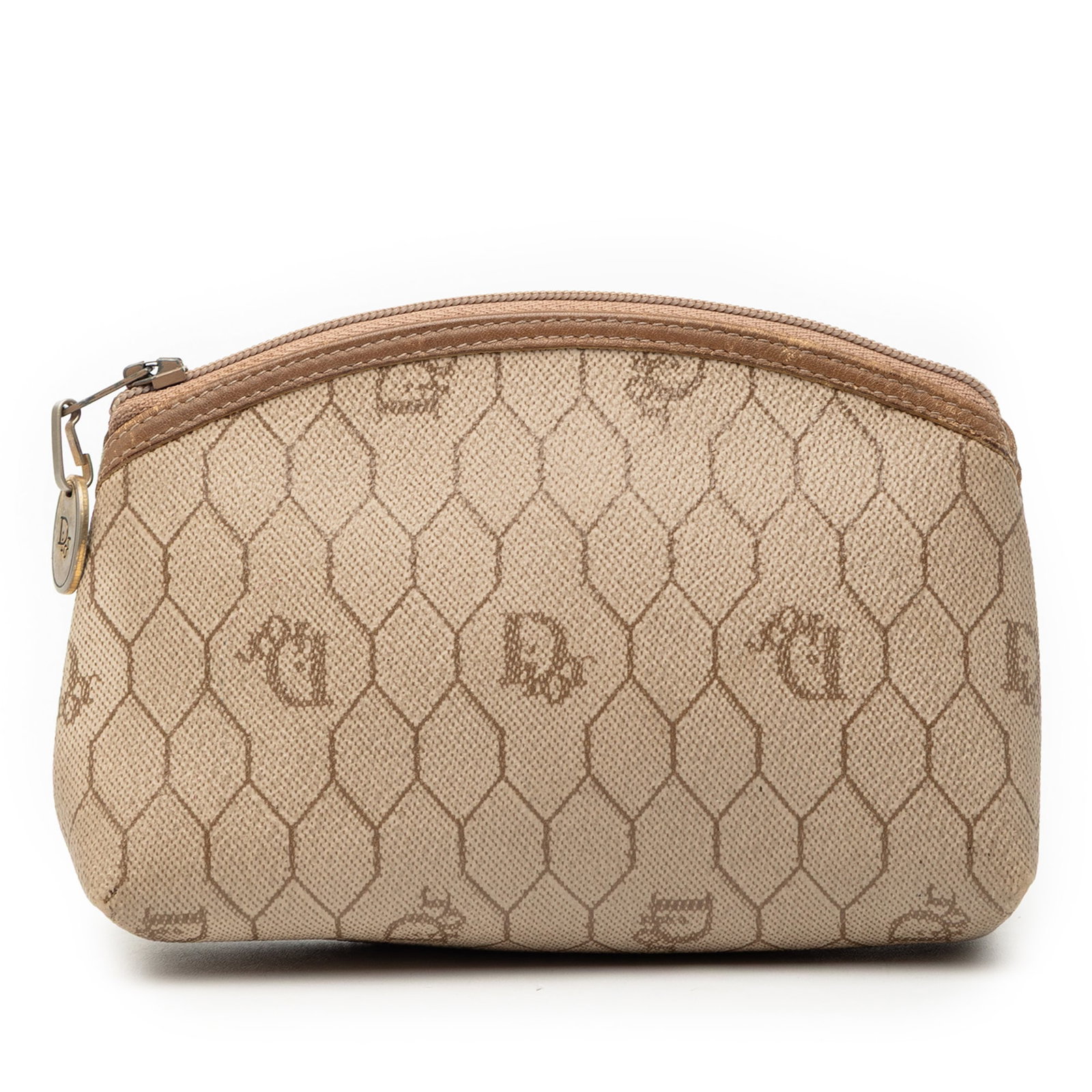 Brown Honeycomb Pattern Dior Canvas Makeup Pouch with Leather Trim (1 of 7)