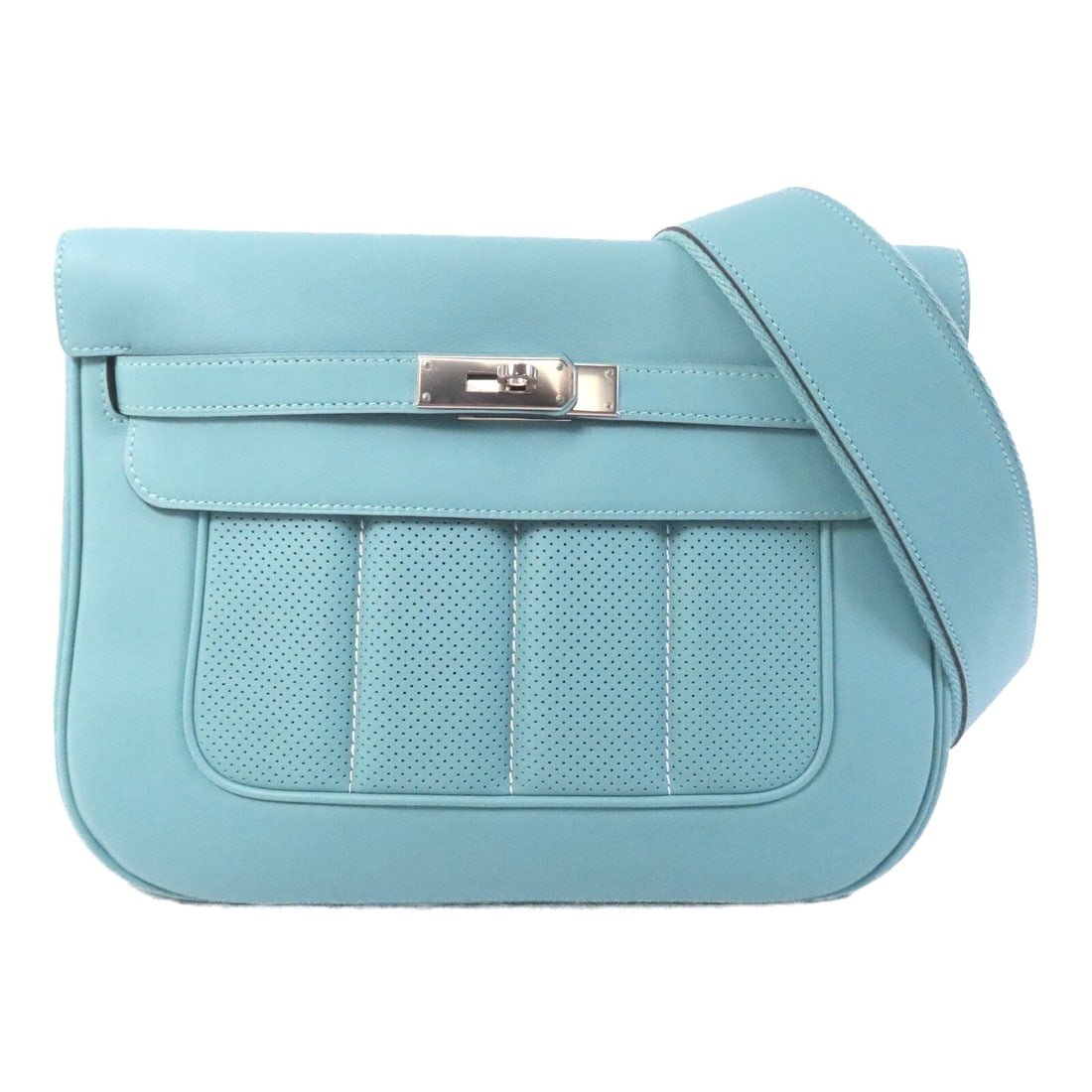 Hermes Berline 28 Blue Swift Leather Shoulder Bag with Palladium Hardware (1 of 15)