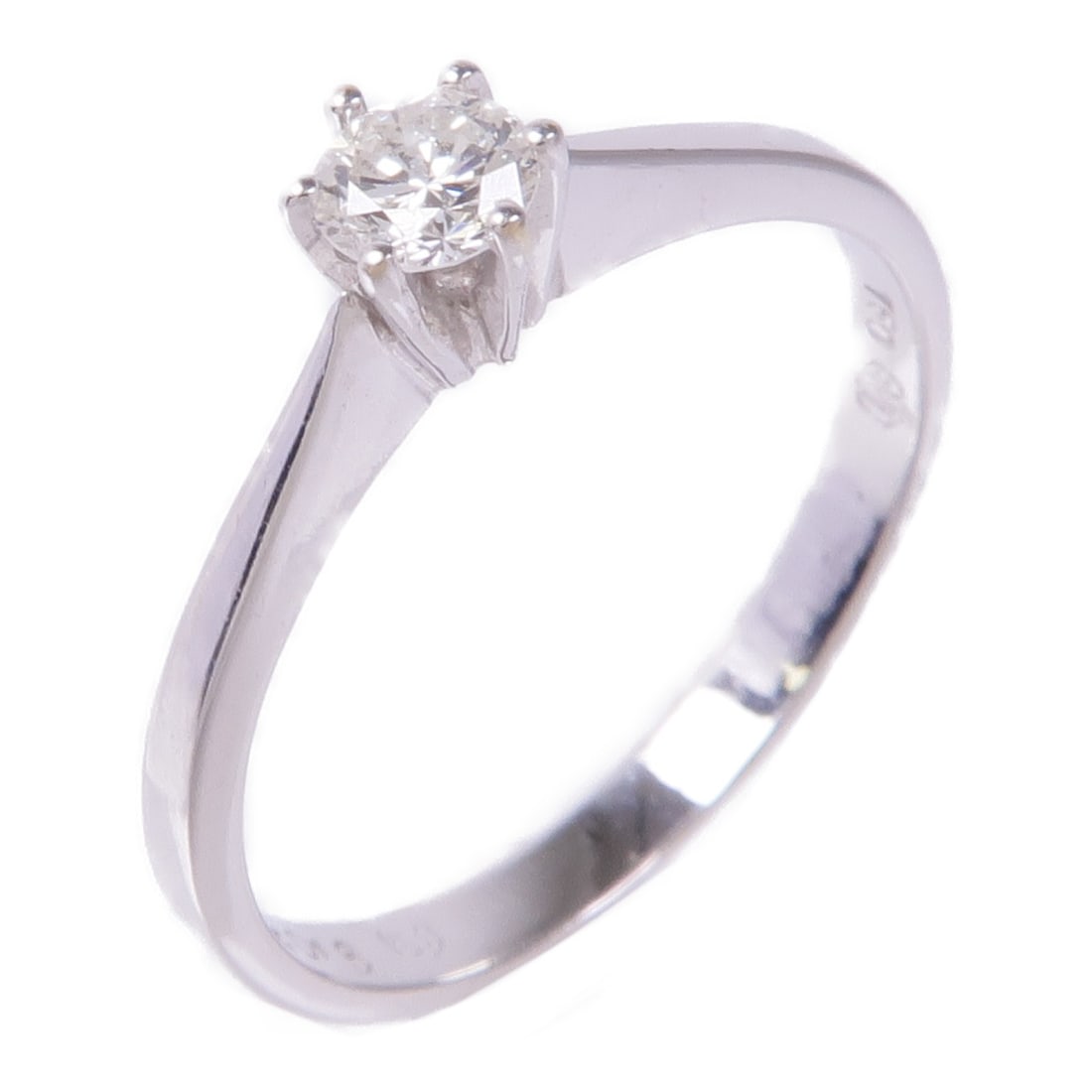 Diamond Ring in 18K White Gold Size 4.5 by JEWELRY: Diamond Ring in 18K White Gold Size 4.5 by JEWELRY This exquisite diamond ring is crafted from 18K white gold, offering a stunning and luxurious look. Featuring a clear diamond at its center, this rin