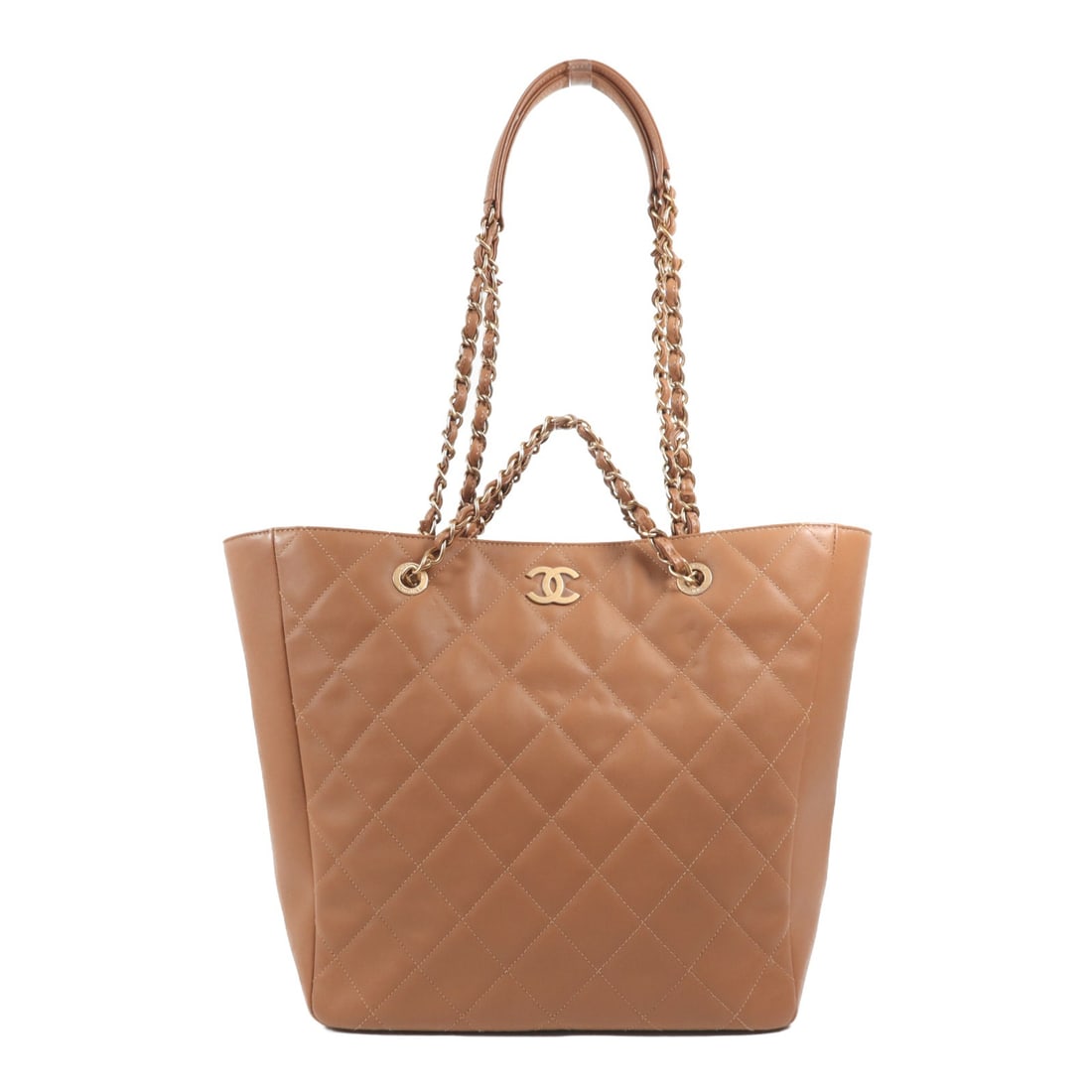 CHANEL Brown Lambskin GHW 2 Way Shoulder Tote Bag: CHANEL Brown Lambskin GHW 2 Way Shoulder Tote Bag This exquisite CHANEL 2 Way Shoulder Bag showcases a luxurious design crafted from soft lambskin leather in a rich brown hue. The bag features a class