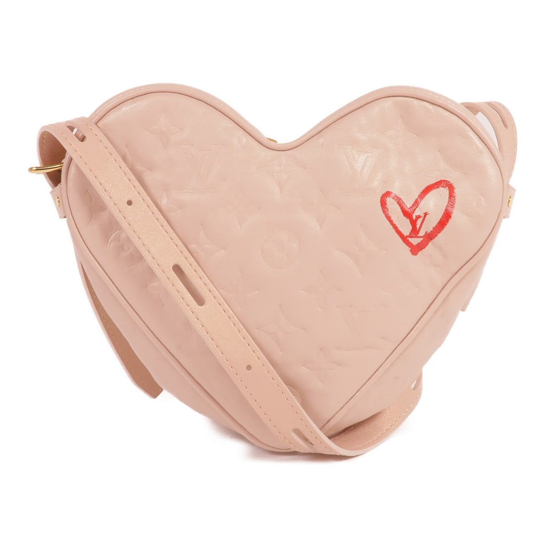 LOUIS VUITTON Sac Coeur M58738 Pink Lambskin Shoulder Bag: LOUIS VUITTON Sac Coeur M58738 Pink Lambskin Shoulder Bag This exquisite Louis Vuitton Sac Coeur Fall in Love Shoulder Bag is crafted from high-quality lambskin leather, featuring a stunning pink exte