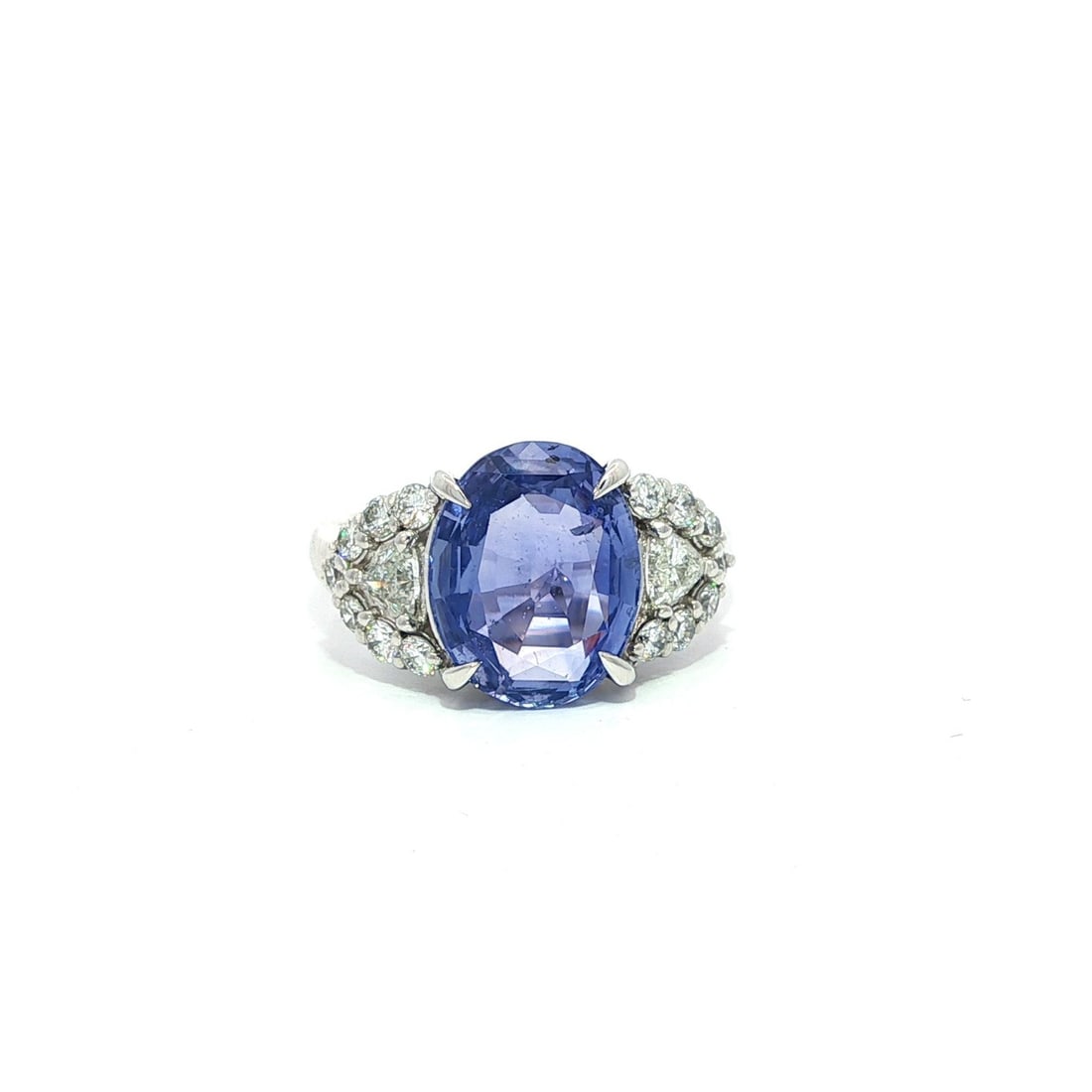 Platinum GIA Certified 5.11ct No Heat Ceylon Sapphire Ring with Diamonds: Platinum GIA Certified 5.11ct No Heat Ceylon Sapphire Ring with Diamonds This exquisite cocktail ring showcases a stunning natural Ceylon sapphire, weighing 4.48ct, set in solid platinum (stamped PT90