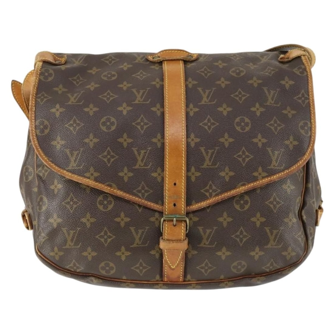 Louis Vuitton Monogram Canvas Saumur Brown Shoulder Bag 35x30x20cm: Louis Vuitton Monogram Canvas Saumur Brown Shoulder Bag 35x30x20cm Louis Vuitton Saumur handbag crafted from monogram canvas designed for women. This brown shoulder bag features a worn exterior with s