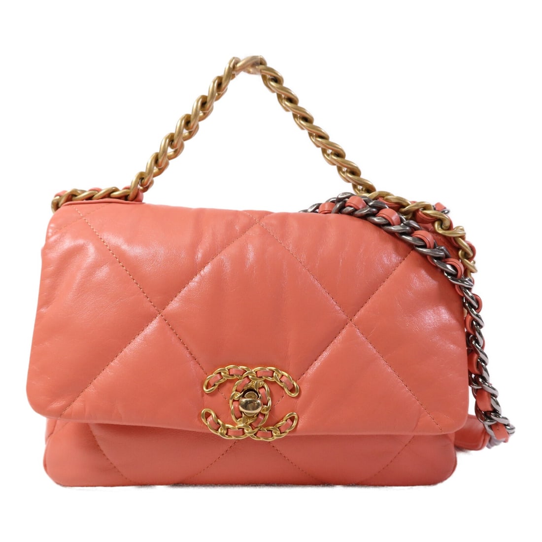Chanel Small C19 2way Shoulder Bag Coral Pink Calfskin Gold Hardware (1 of 17)