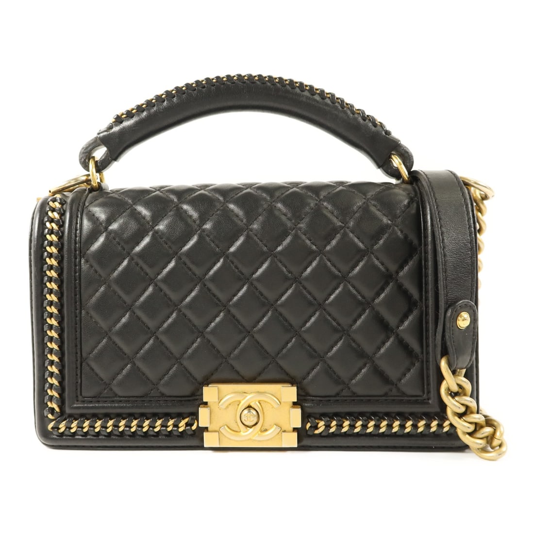 Chanel Boy Black Calfskin 2 Way Shoulder Bag with Gold Hardware (1 of 18)