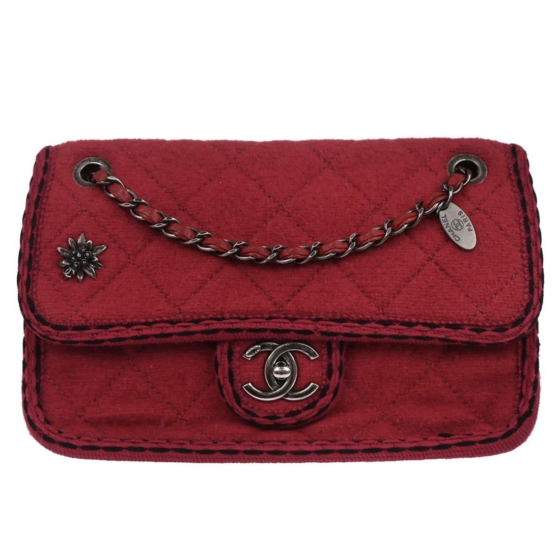 Chanel Paris-Salzburg Medium Red Wool Shoulder Bag with Turn Lock (1 of 10)