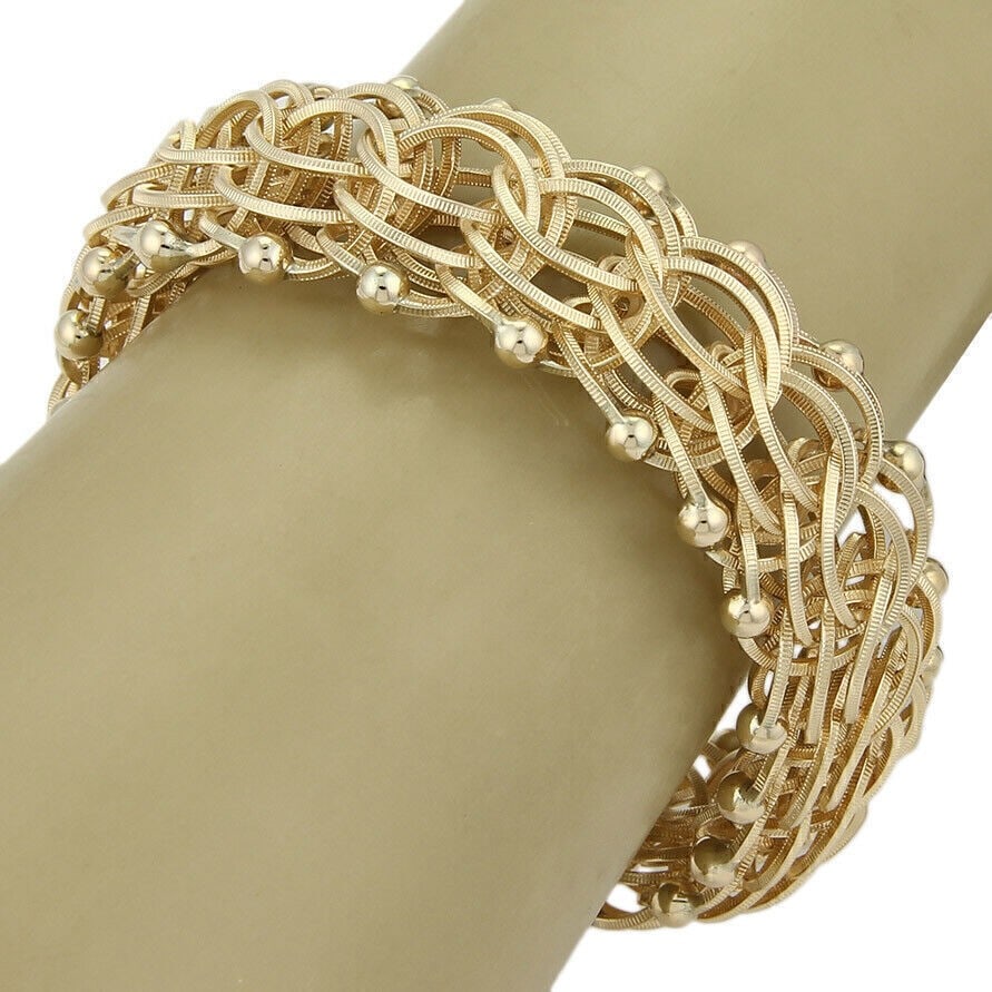 Vintage 14k Yellow Gold Wide Link Bracelet With Multiple Rings Charms (1 of 4)