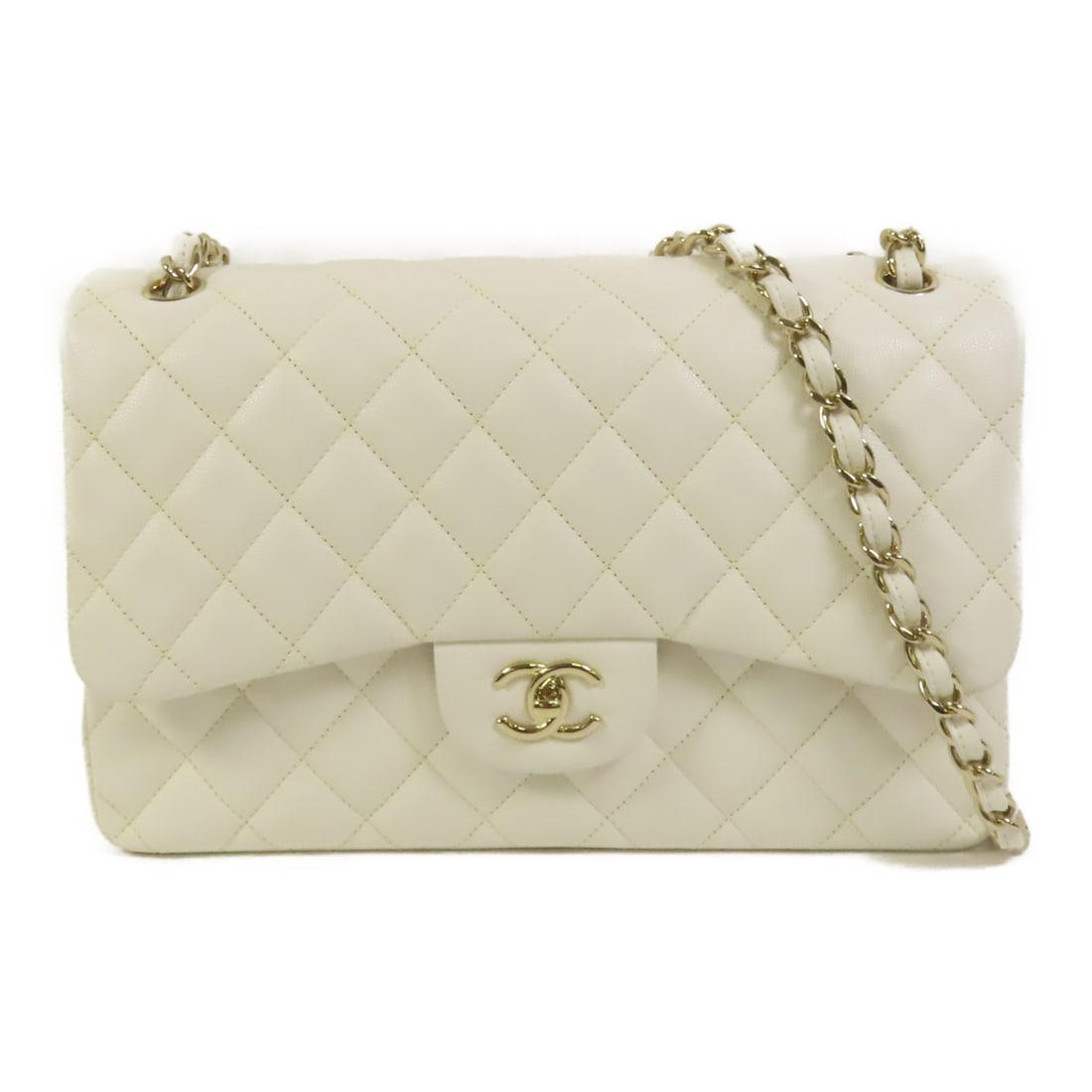 White Calfskin Large Classic Shoulder Bag CHANEL CC GHW A58600 (1 of 14)