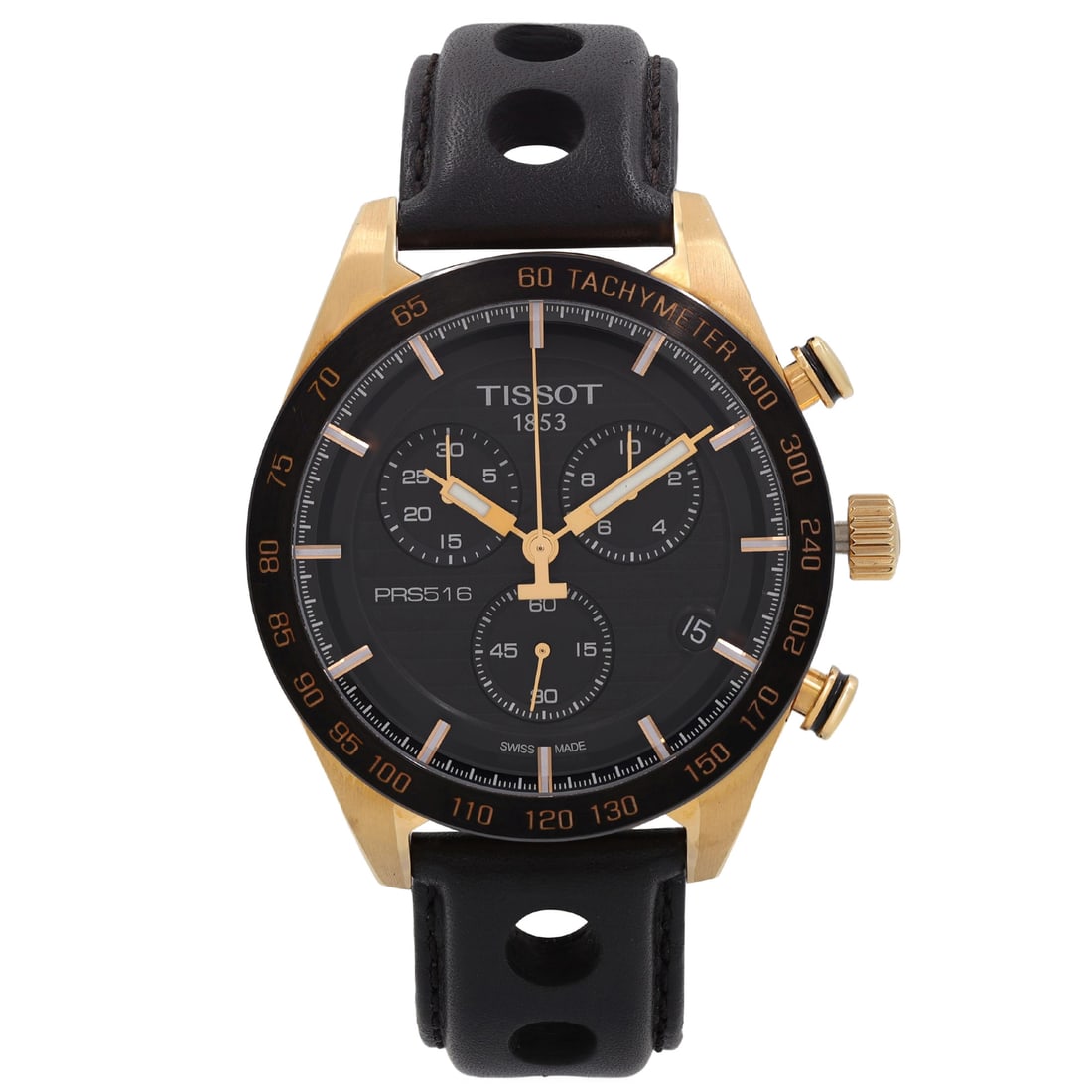 Tissot PRS 516 Chronograph Quartz Men's Watch T100.417.36.051.00 Rose Gold PVD Black Dial (1 of 5)