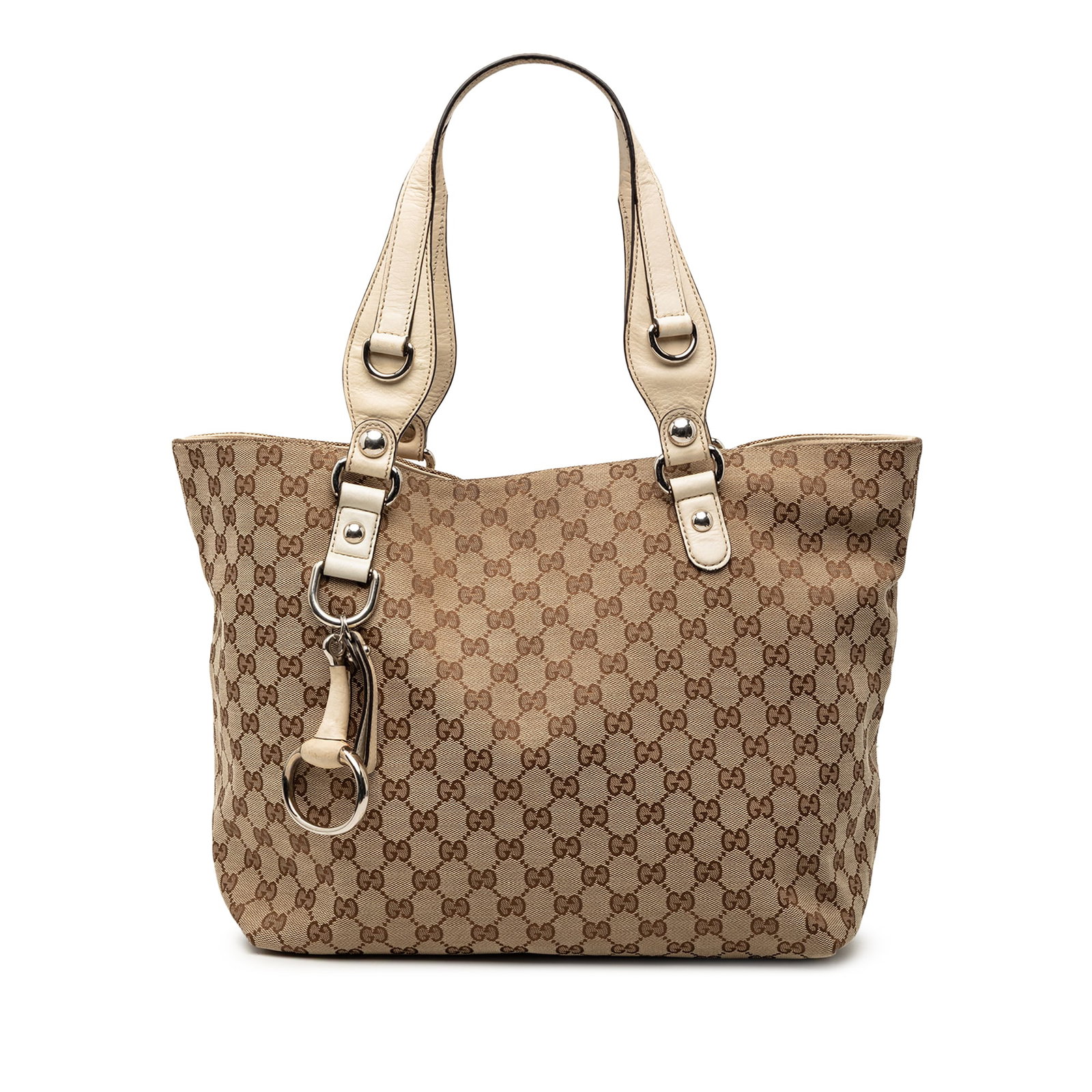 Gucci Medium GG Canvas Icon Bit Tote Bag in Beige Fabric with Leather Trim (1 of 7)