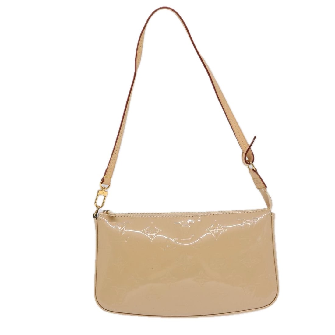 Louis Vuitton Pochette Accessoires NM Beige Patent Leather Handbag: Louis Vuitton Pochette Accessoires NM Beige Patent Leather Handbag This Louis Vuitton Pochette Accessoires NM is crafted from beige patent leather and designed for women. The bag features a compact si