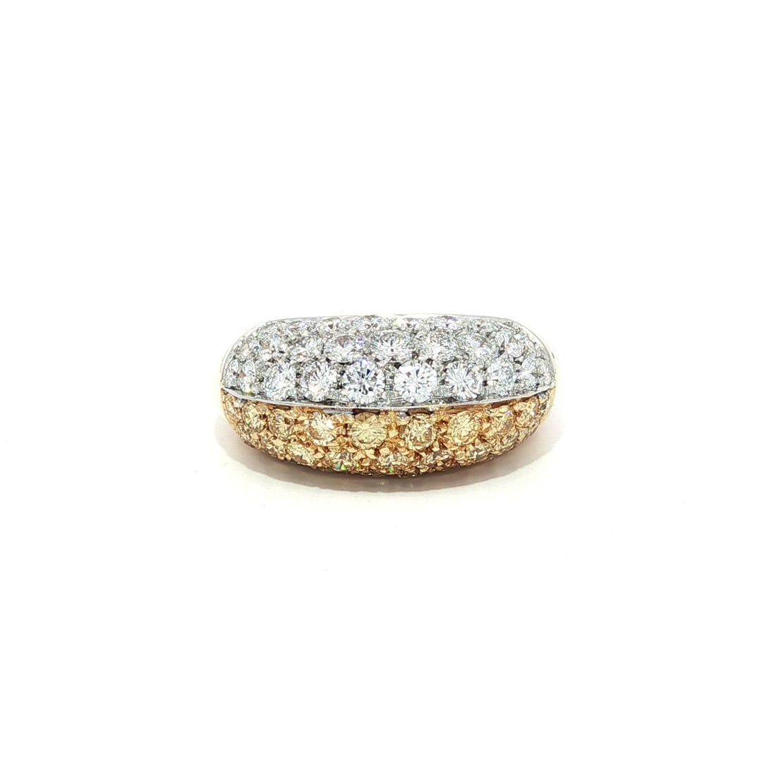 18k Yellow Gold GIA Certified 3ctw Yellow & White Diamond Bombe Band Ring: 18k Yellow Gold GIA Certified 3ctw Yellow & White Diamond Bombe Band Ring This exquisite Bombe Band Ring is crafted from solid 18k yellow gold and features a stunning combination of fancy yellow and w