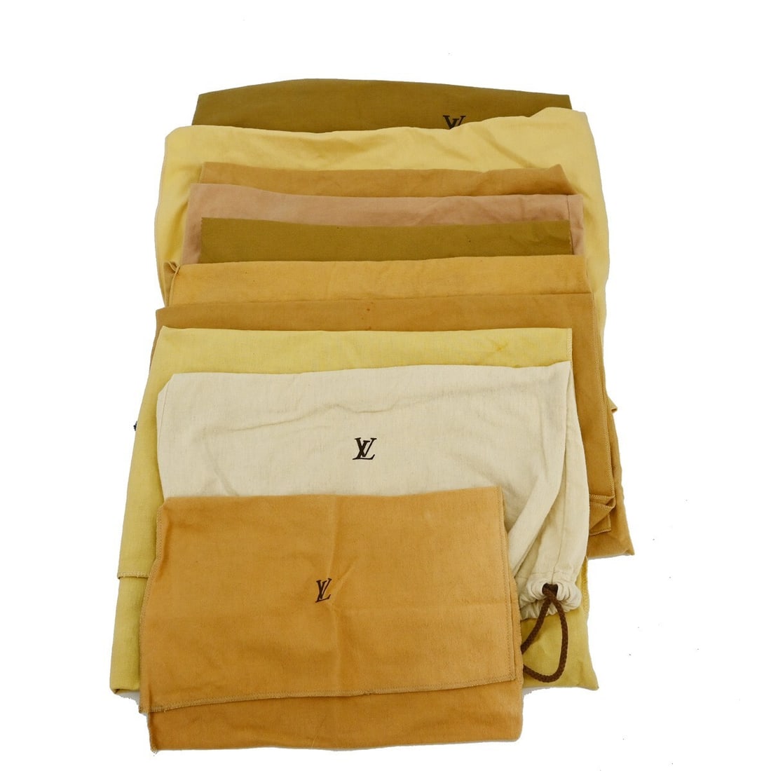 Set of 10 Louis Vuitton Cotton Brown Beige Dust Bags: Set of 10 Louis Vuitton Cotton Brown Beige Dust Bags This set includes 10 authentic Louis Vuitton dust bags in brown and beige, crafted from 100% cotton. Designed for unisex use, these dust bags are i
