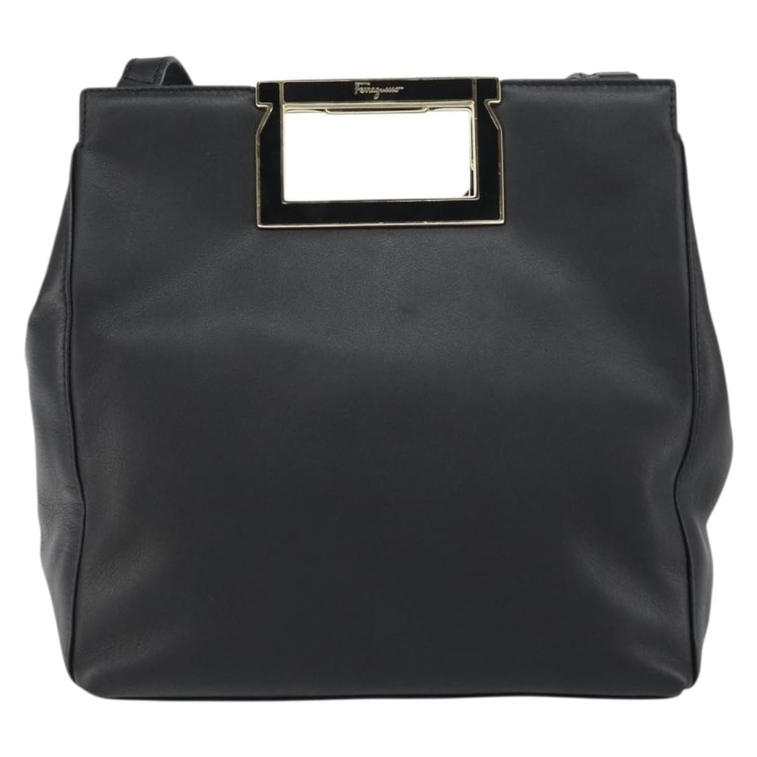 Gancini Black Leather Shoulder Bag by Salvatore Ferragamo: Gancini Black Leather Shoulder Bag by Salvatore Ferragamo This Salvatore Ferragamo Gancini shoulder bag is crafted from black leather and designed for women. The bag features a classic silhouette with