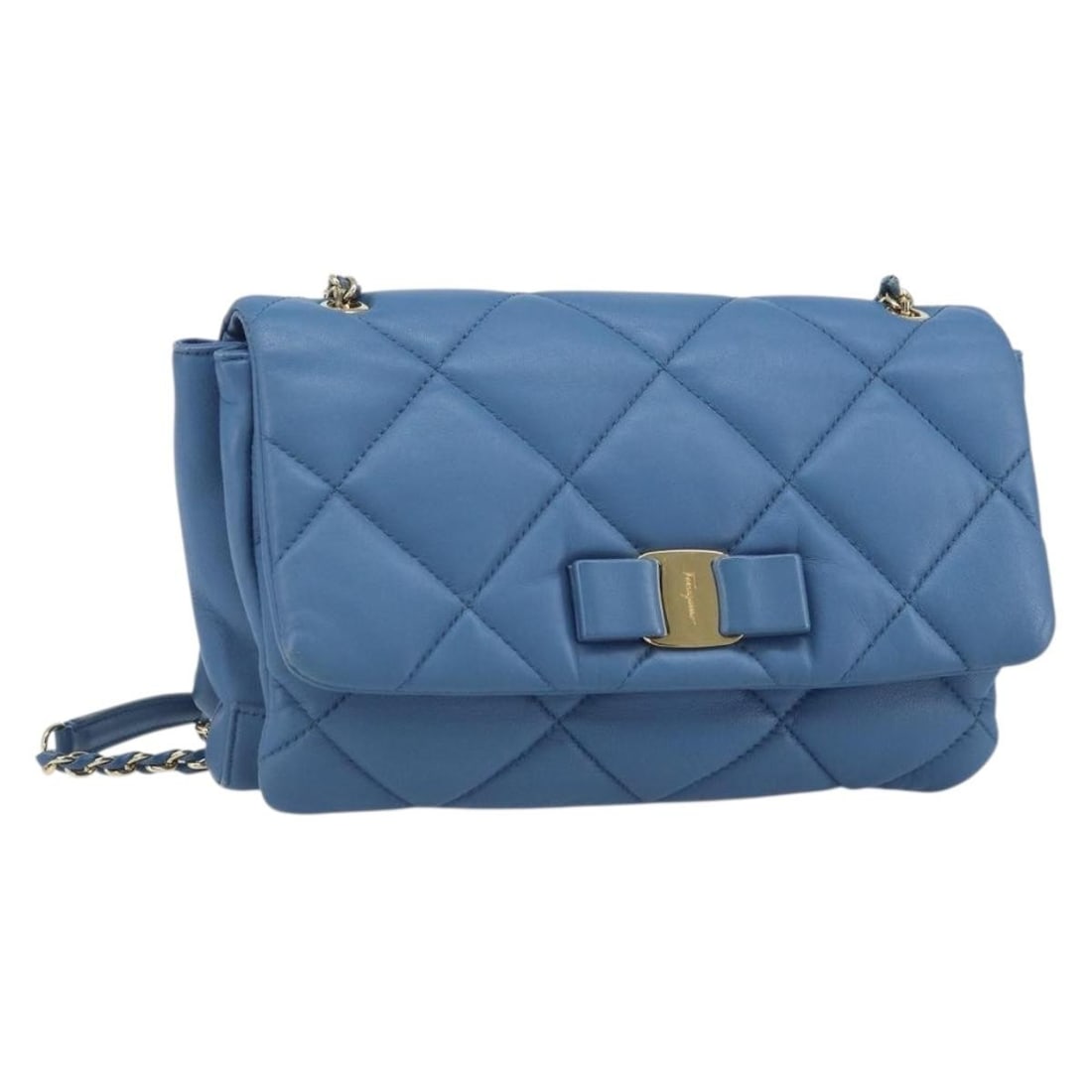 Blue Leather Vala Shoulder Bag by Salvatore Ferragamo with Dust Bag: Blue Leather Vala Shoulder Bag by Salvatore Ferragamo with Dust Bag This Salvatore Ferragamo Vala shoulder bag is crafted from blue leather with gold-tone accents. Designed for women, it features a co