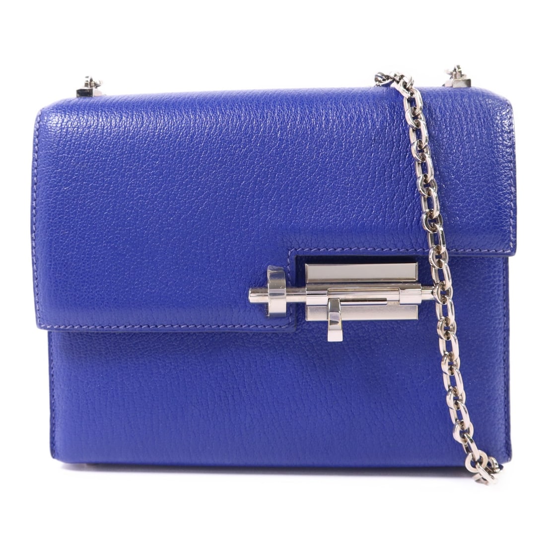HERMES Verrou Mini Shoulder Bag Bleu Electrique Chevre Leather: HERMES Verrou Mini Shoulder Bag Bleu Electrique Chevre Leather This stunning HERMES Verrou Mini Chain Shoulder Bag is crafted from luxurious chevre leather in a striking Bleu Electrique color. Designe