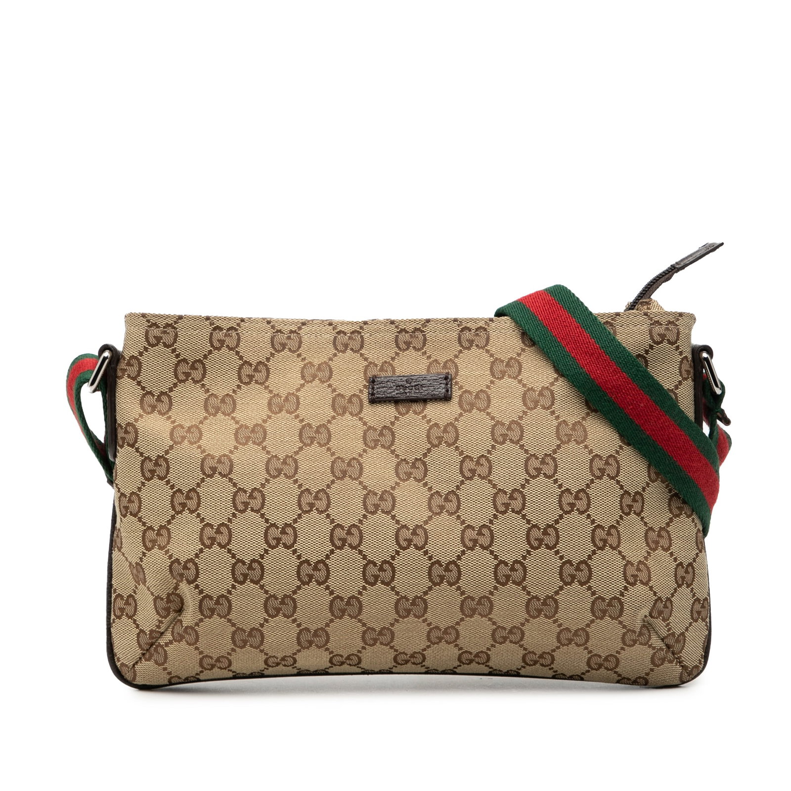 Gucci GG Canvas Beige Crossbody Bag with Web Strap: Gucci GG Canvas Beige Crossbody Bag with Web Strap This Gucci GG Canvas Web Crossbody bag features a beige canvas body with leather trim, an adjustable flat web strap, a top zip closure, and interior