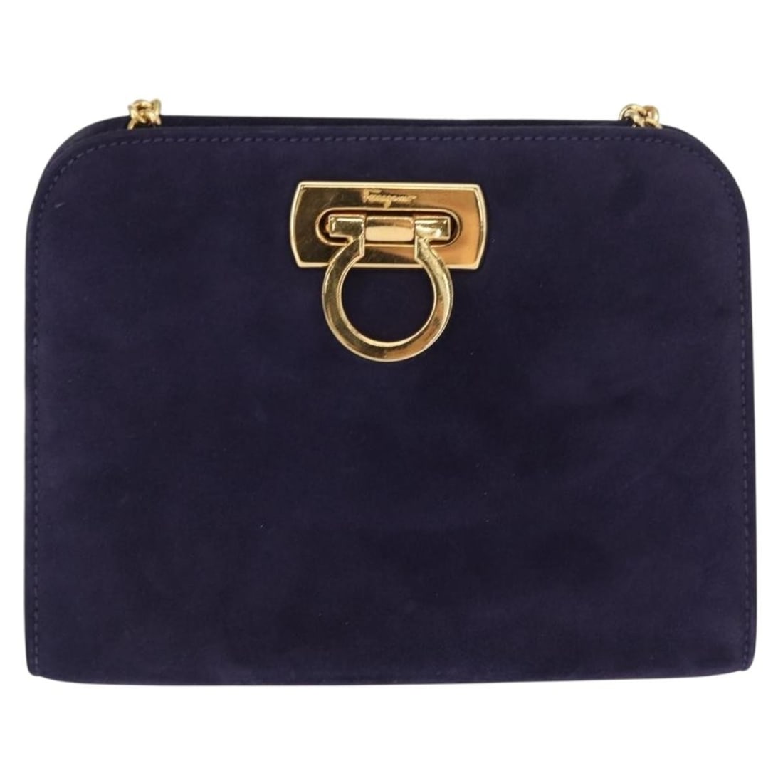 Ferragamo Gancini Suede Shoulder Bag with Chain Navy Vintage (1 of 18)