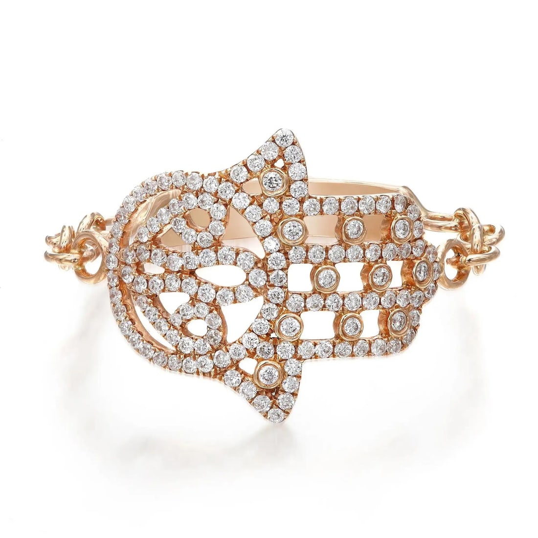 Messika 0.28Cttw Faith Diamond Hamsa Ring 18K Rose Gold Size 6: Messika 0.28Cttw Faith Diamond Hamsa Ring 18K Rose Gold Size 6 This exquisite Messika Faith diamond ring showcases a beautiful Hamsa design, symbolizing protection while adorned with pave set round br