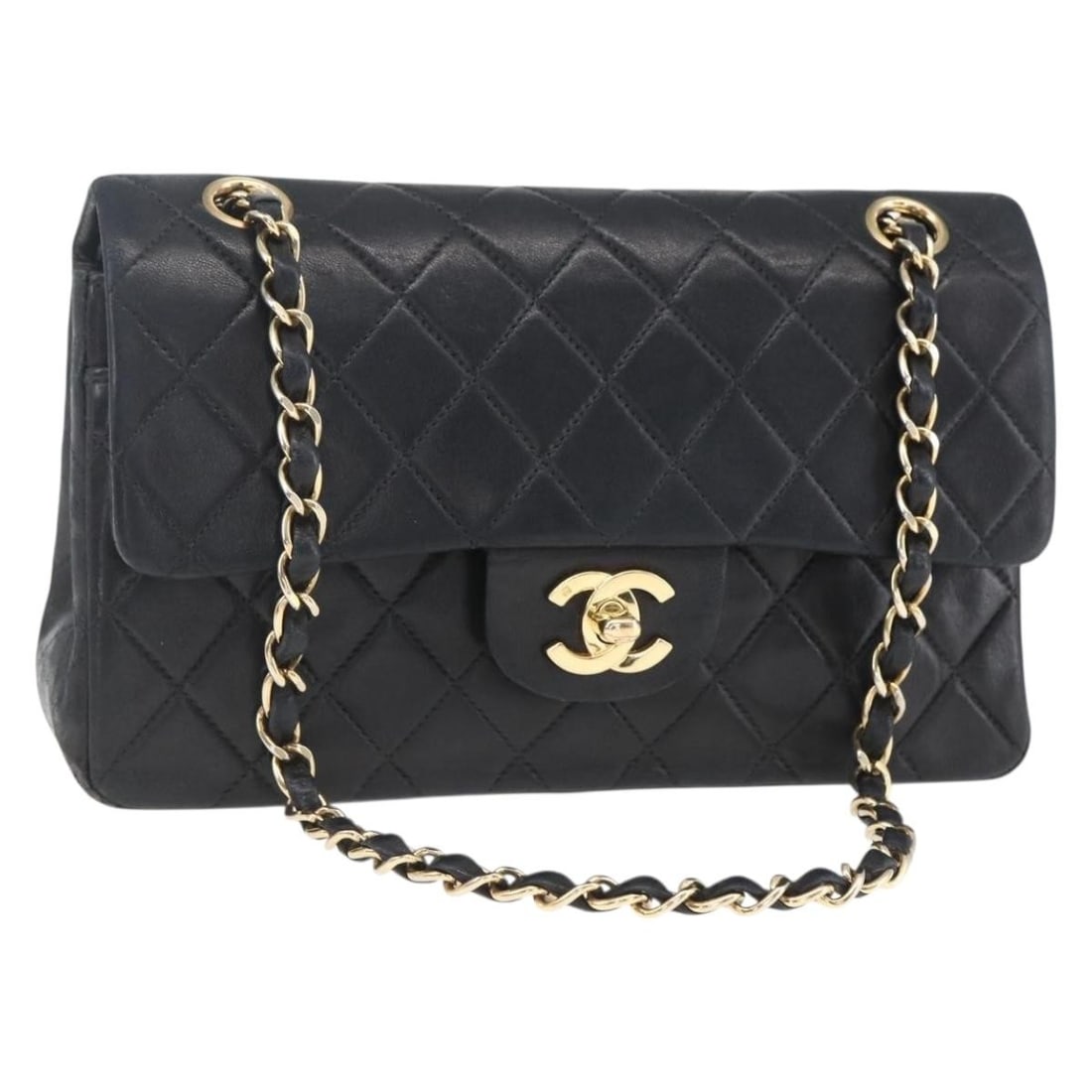 CHANEL Matelasse 23 Shoulder Bag Black Lamb Skin Gold CC Auth: CHANEL Matelasse 23 Shoulder Bag Black Lamb Skin Gold CC Auth This CHANEL Matelasse 23 Chain Shoulder Bag is a luxurious accessory that combines style and functionality. Crafted in France from high-qu