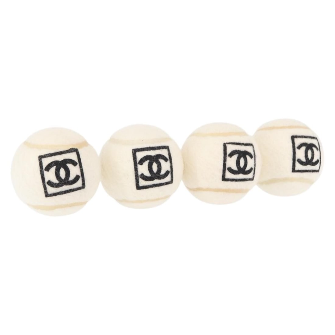 CHANEL White Tennis Balls Set of 4 Authentic 155098V: CHANEL White Tennis Balls Set of 4 Authentic 155098V Elevate your tennis game with this luxurious set of 4 CHANEL tennis balls, elegantly housed in a chic white case. Crafted in France, this stylish a