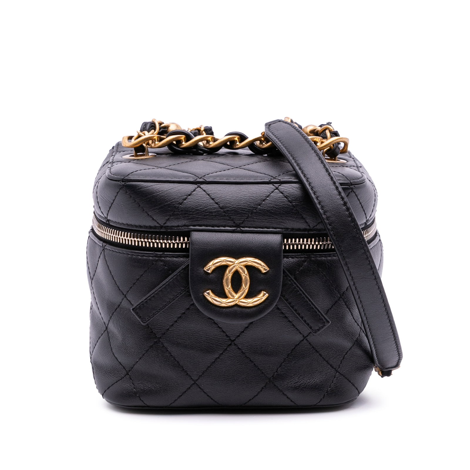 Chanel Small CC Quilted Calfskin Black Vanity Case with Chain (1 of 8)